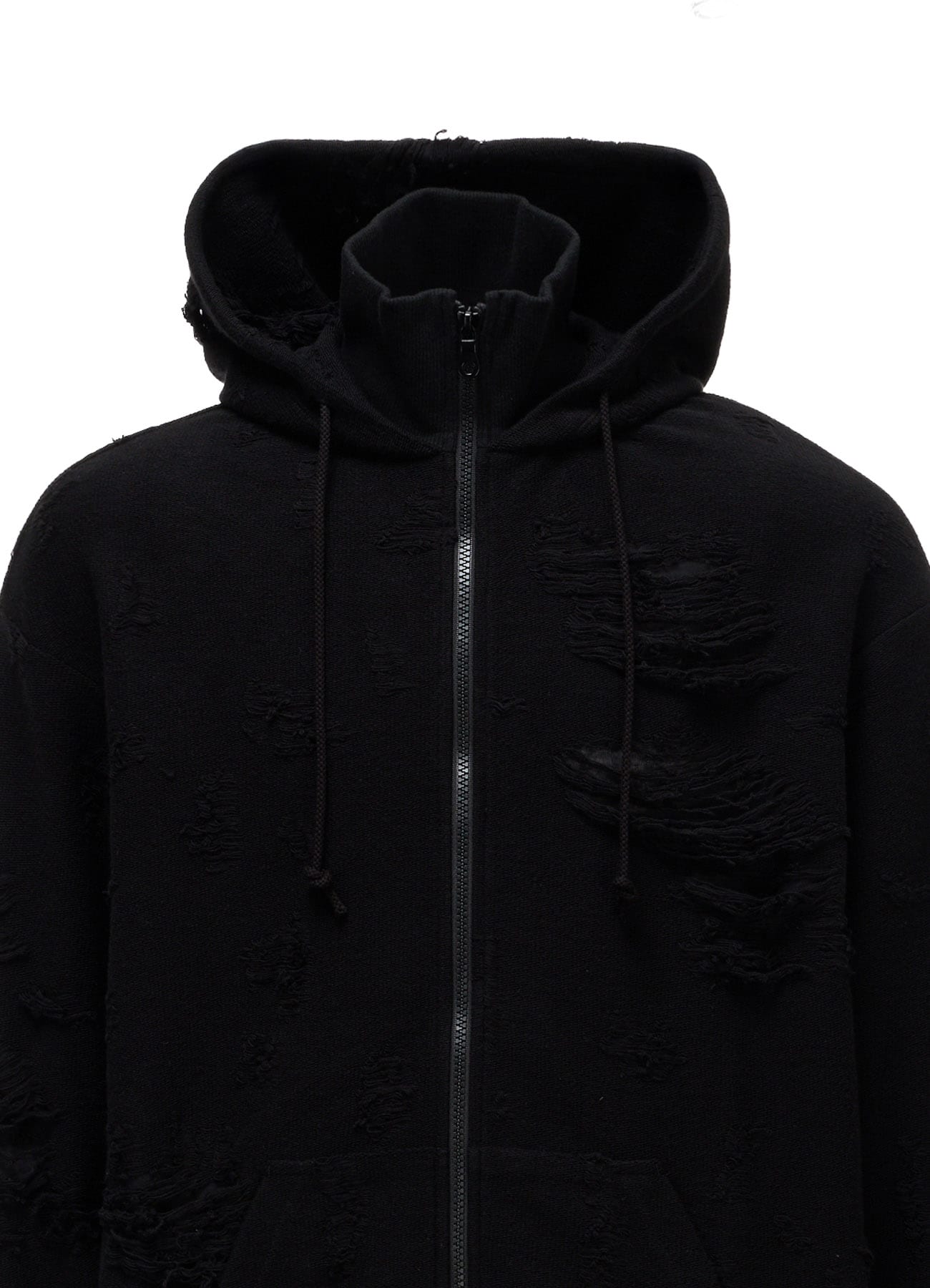 DAMAGE JACQUARD FRENCH TERRY NECK RIB CUT-OFF SEAM HOODIE