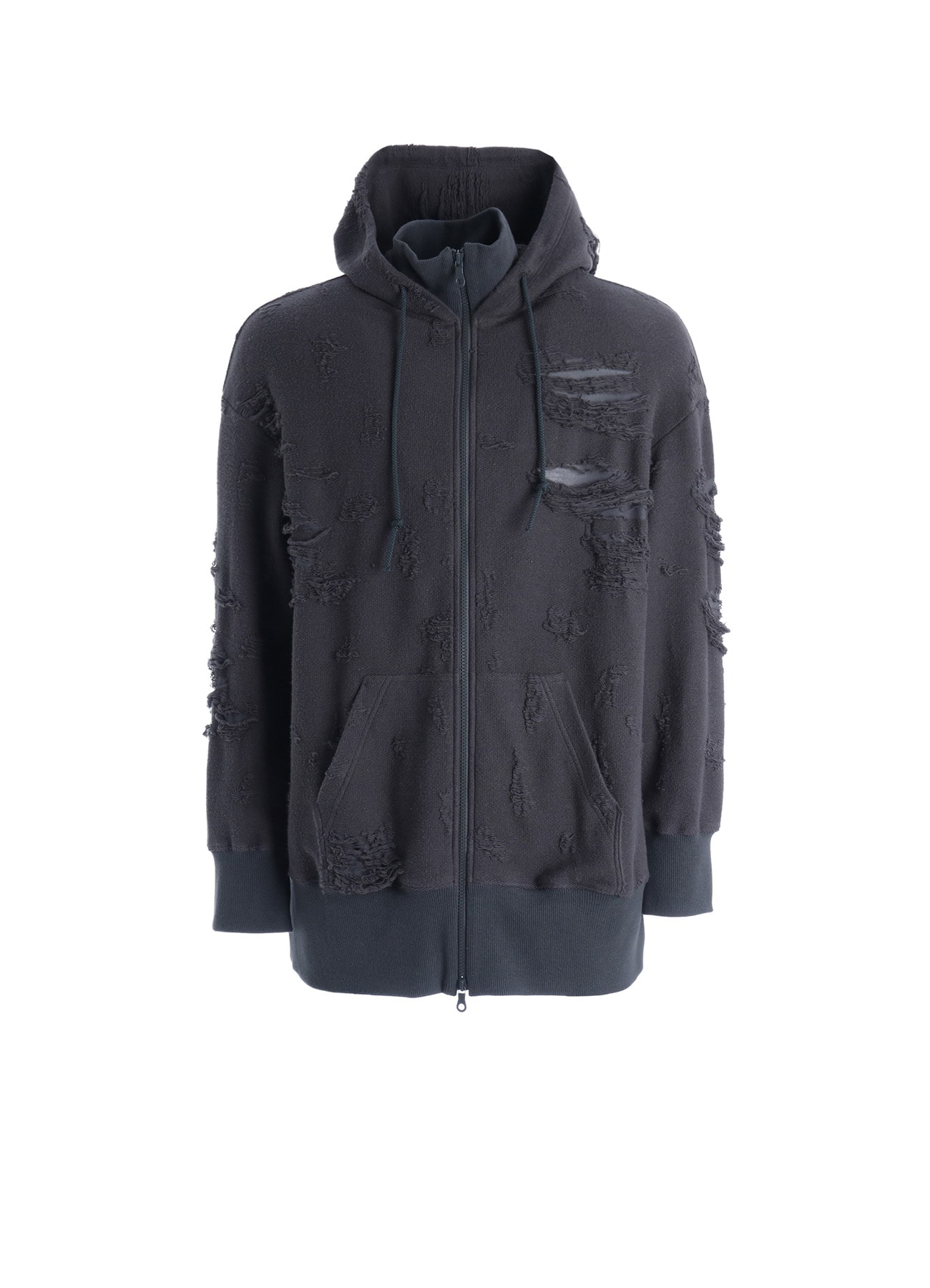 DAMAGE JACQUARD FRENCH TERRY NECK RIB CUT-OFF SEAM HOODIE