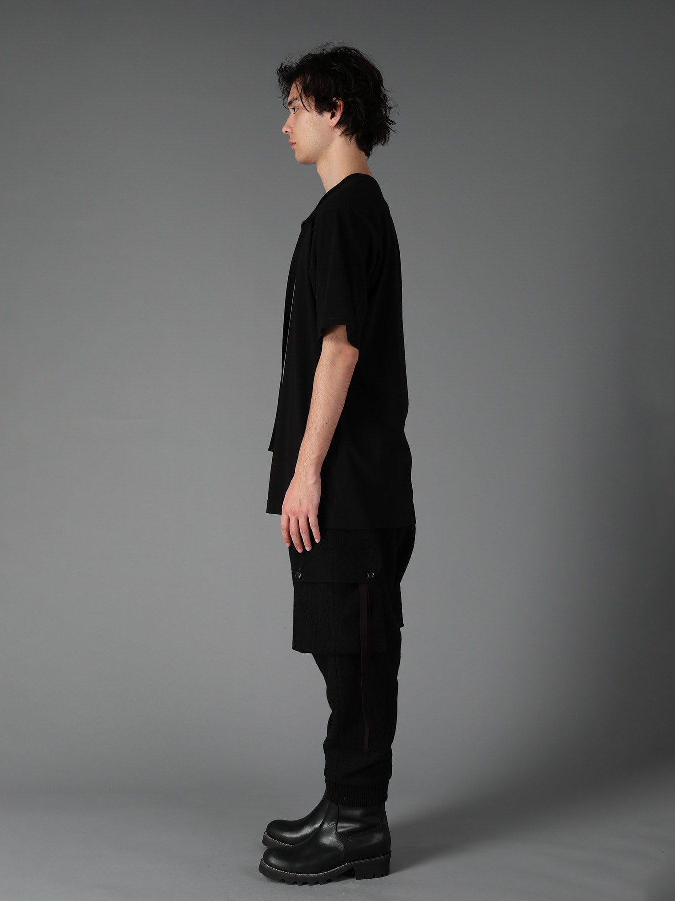 COTTON JERSEY FRONT SLIT COLLAR SHORT SLEEVED T