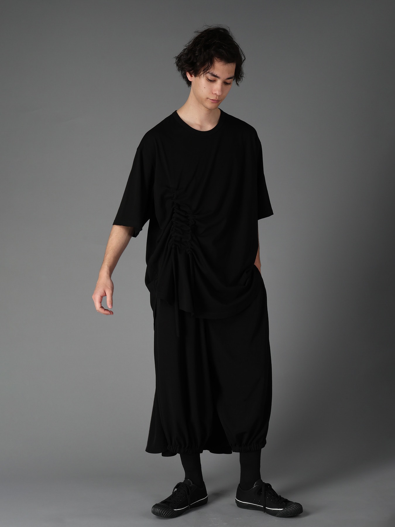ULTIMA JERSEY SIDE GATHERED ROUND HEM T