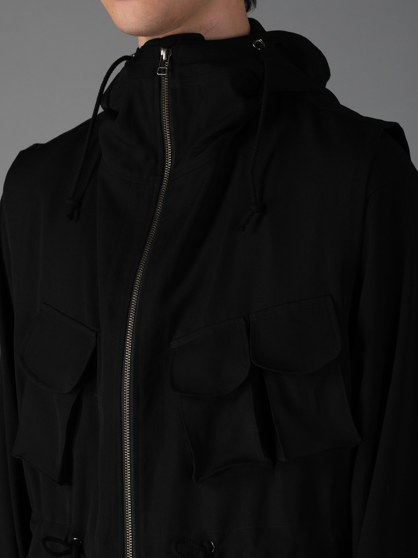 WOOL GABARDINE HOODED OUT POCKET JACKET