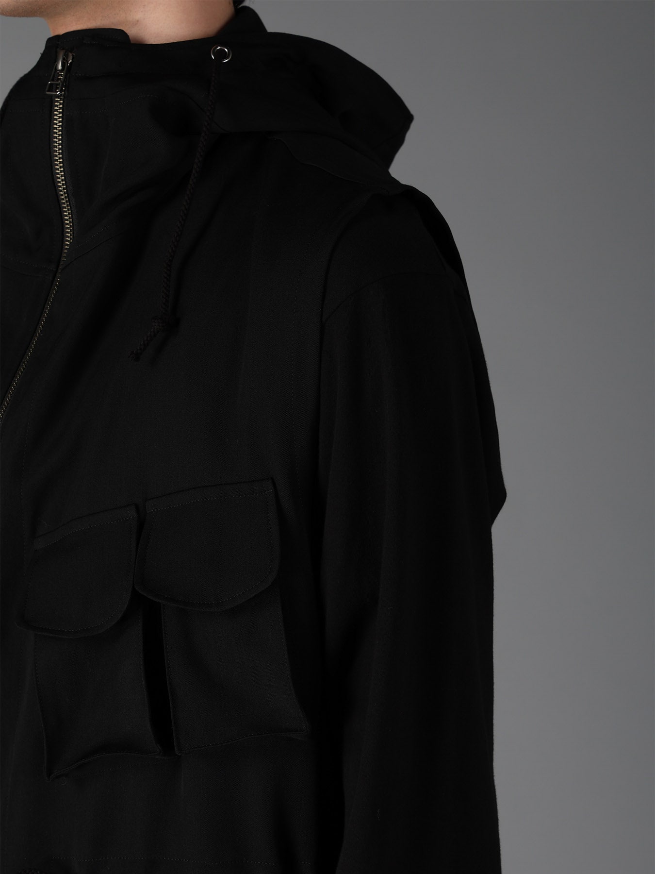 WOOL GABARDINE HOODED OUT POCKET JACKET