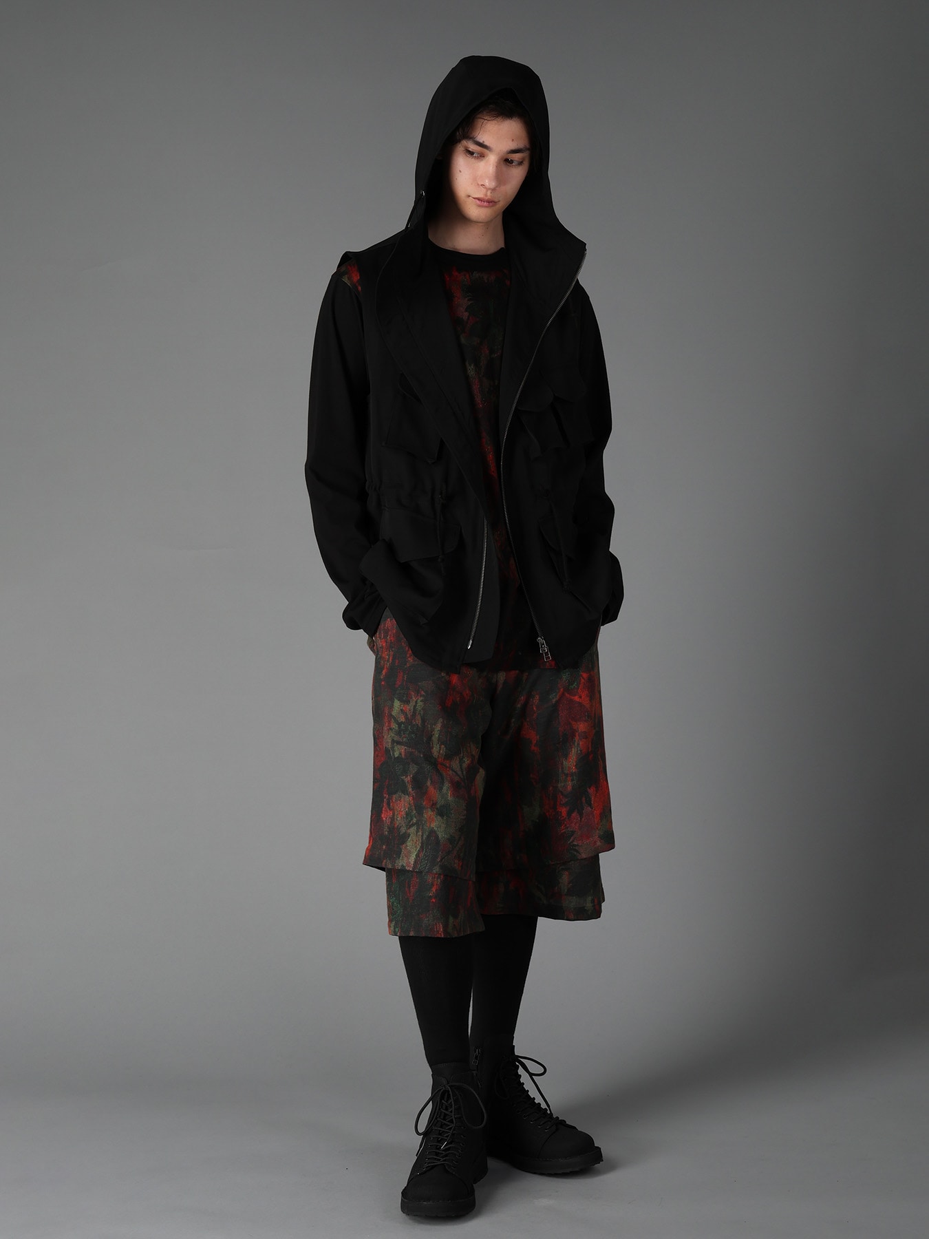 WOOL GABARDINE HOODED OUT POCKET JACKET