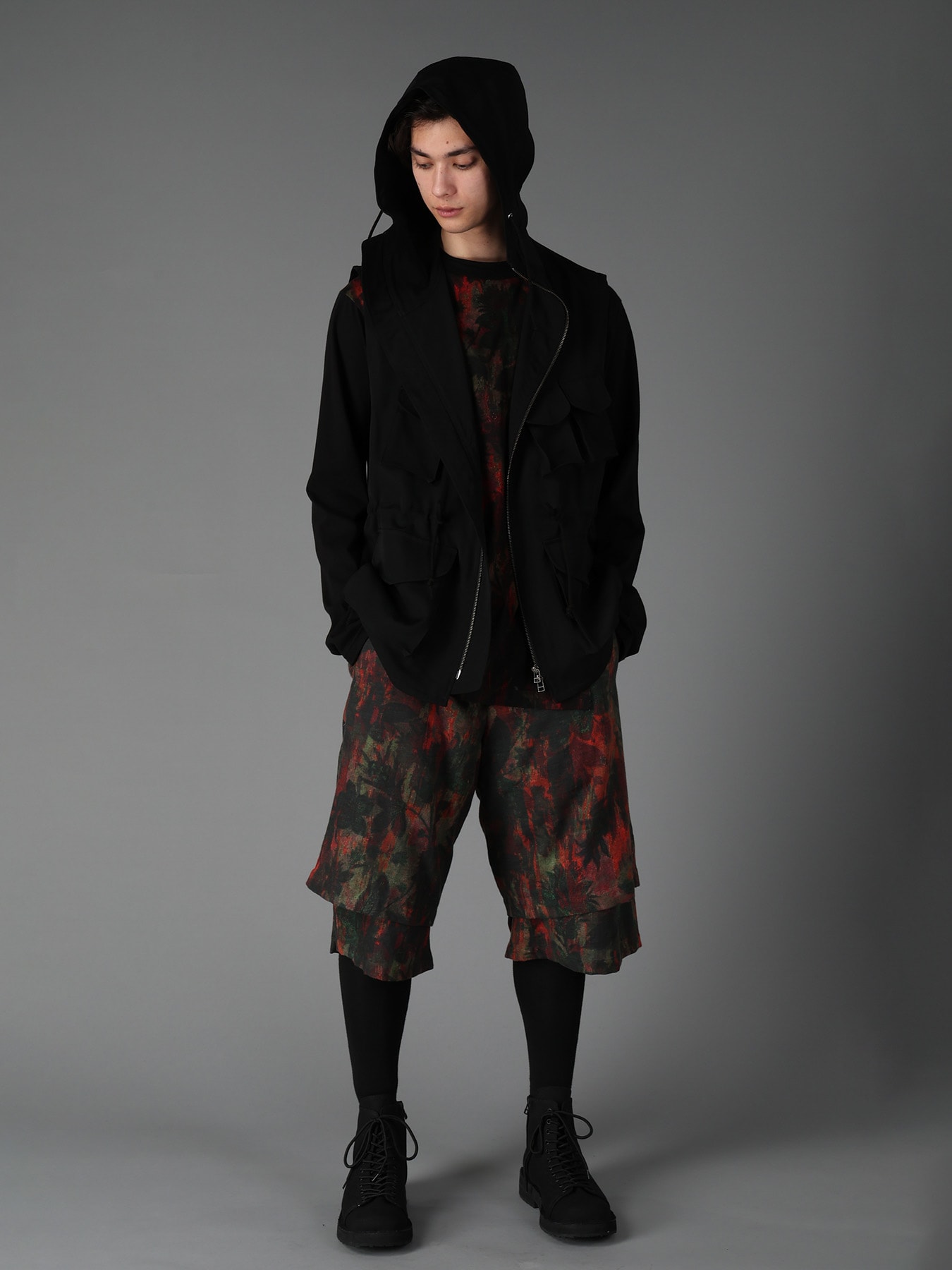 WOOL GABARDINE HOODED OUT POCKET JACKET
