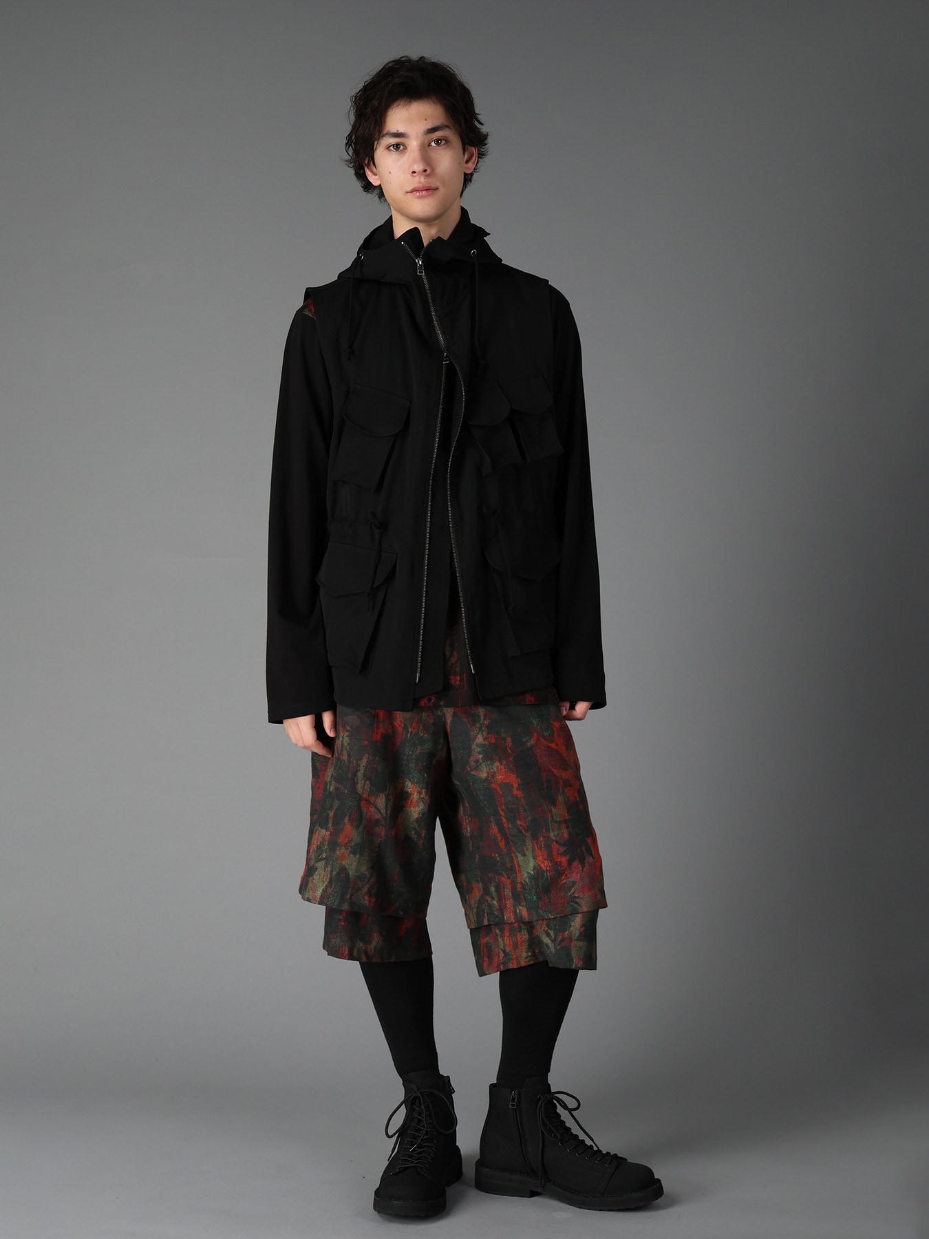 WOOL GABARDINE HOODED OUT POCKET JACKET