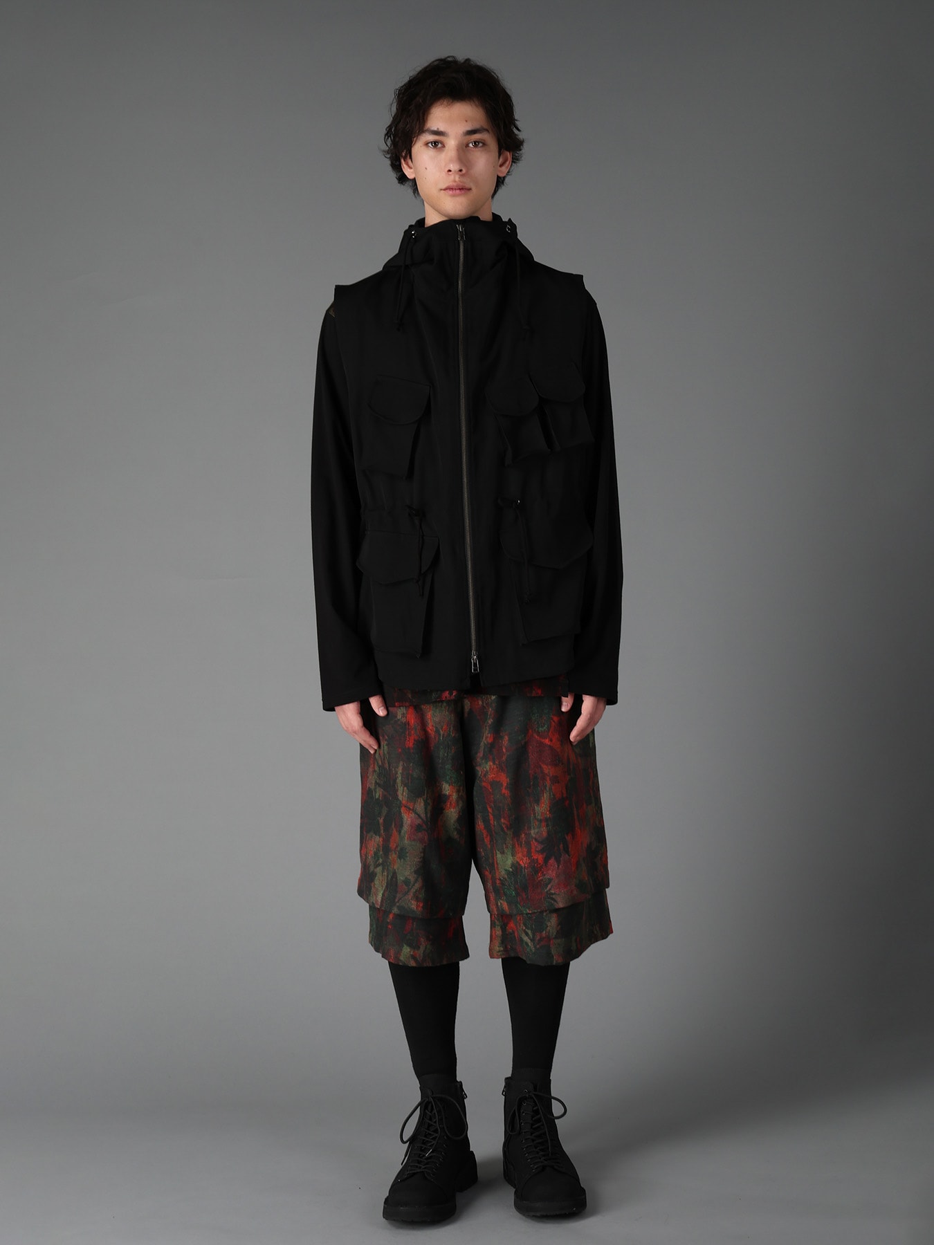 WOOL GABARDINE HOODED OUT POCKET JACKET