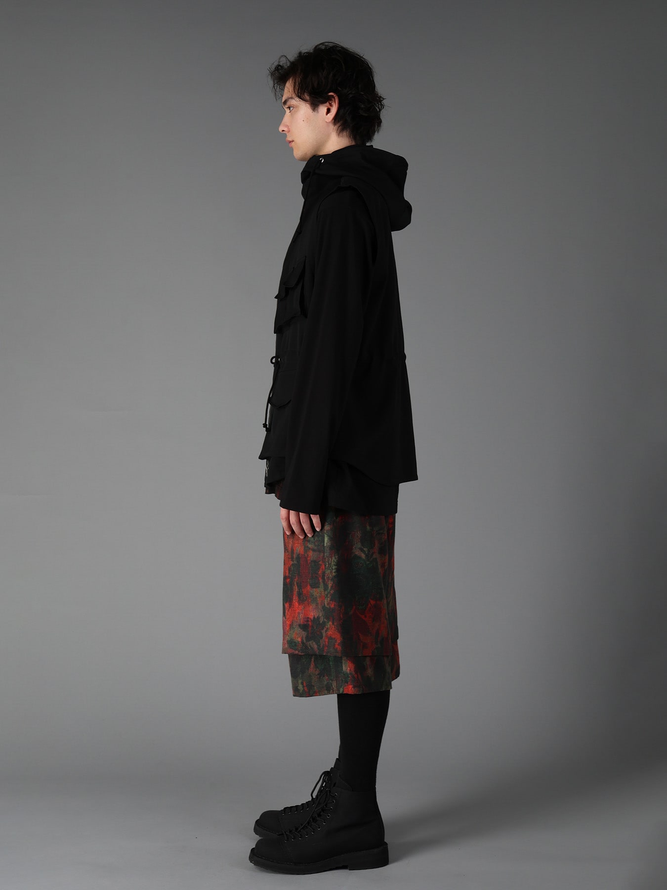 WOOL GABARDINE HOODED OUT POCKET JACKET