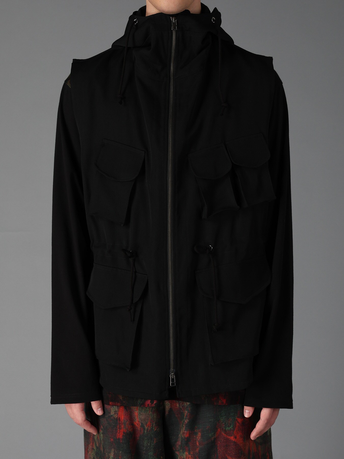 WOOL GABARDINE HOODED OUT POCKET JACKET