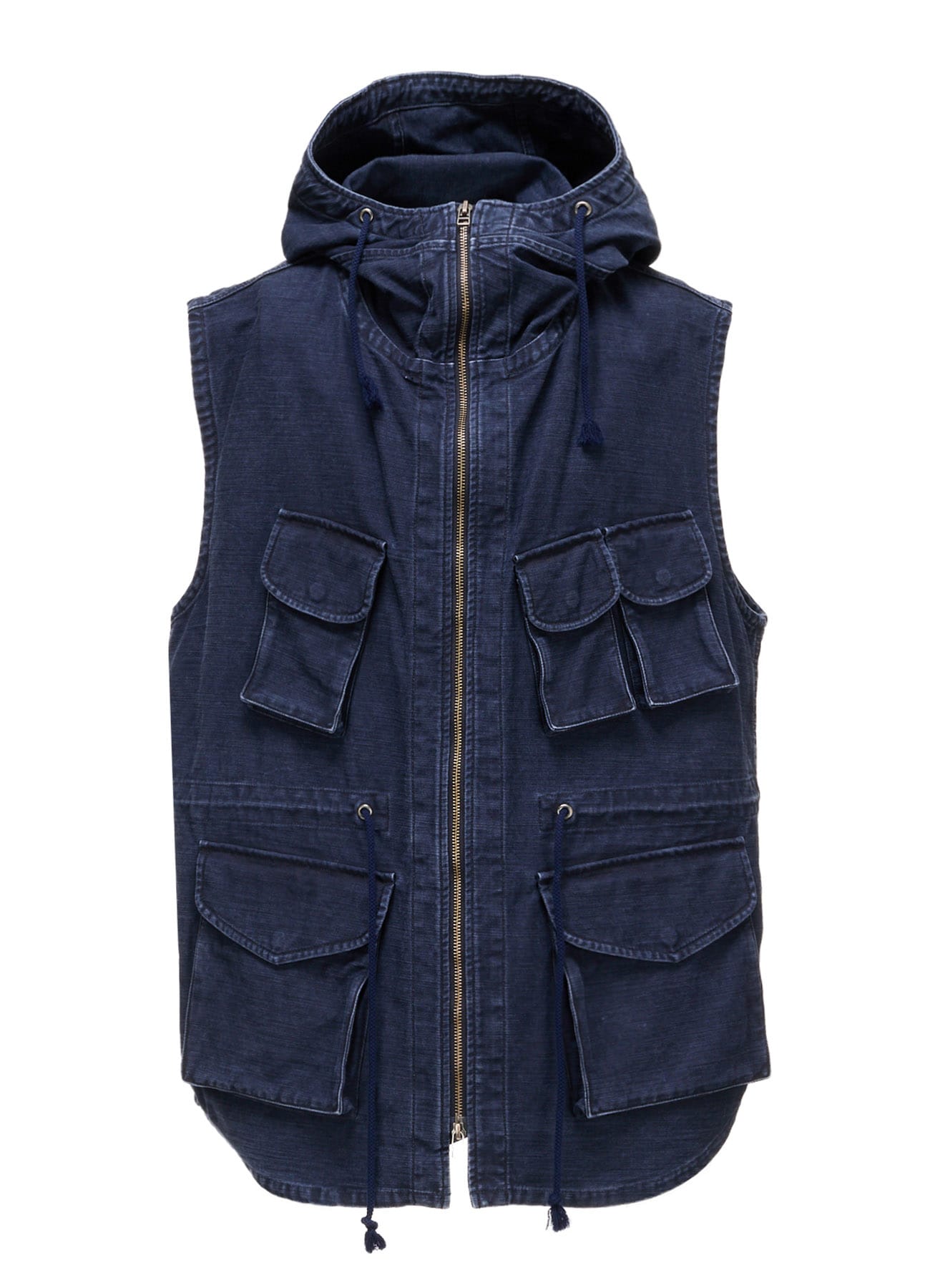 SULFUR DYED BACK SATIN HOODED OUTPOCKET VEST