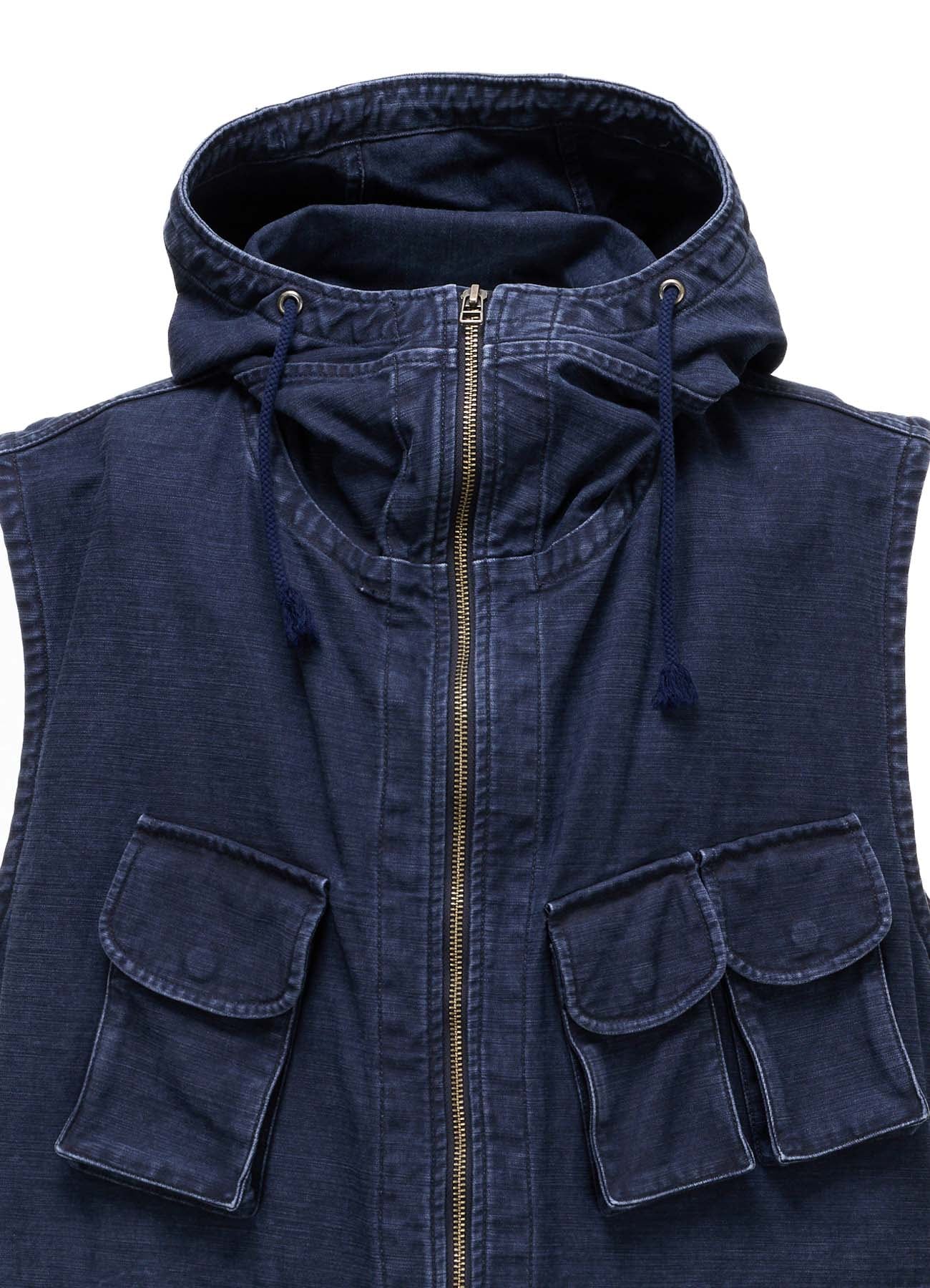 SULFUR DYED BACK SATIN HOODED OUTPOCKET VEST