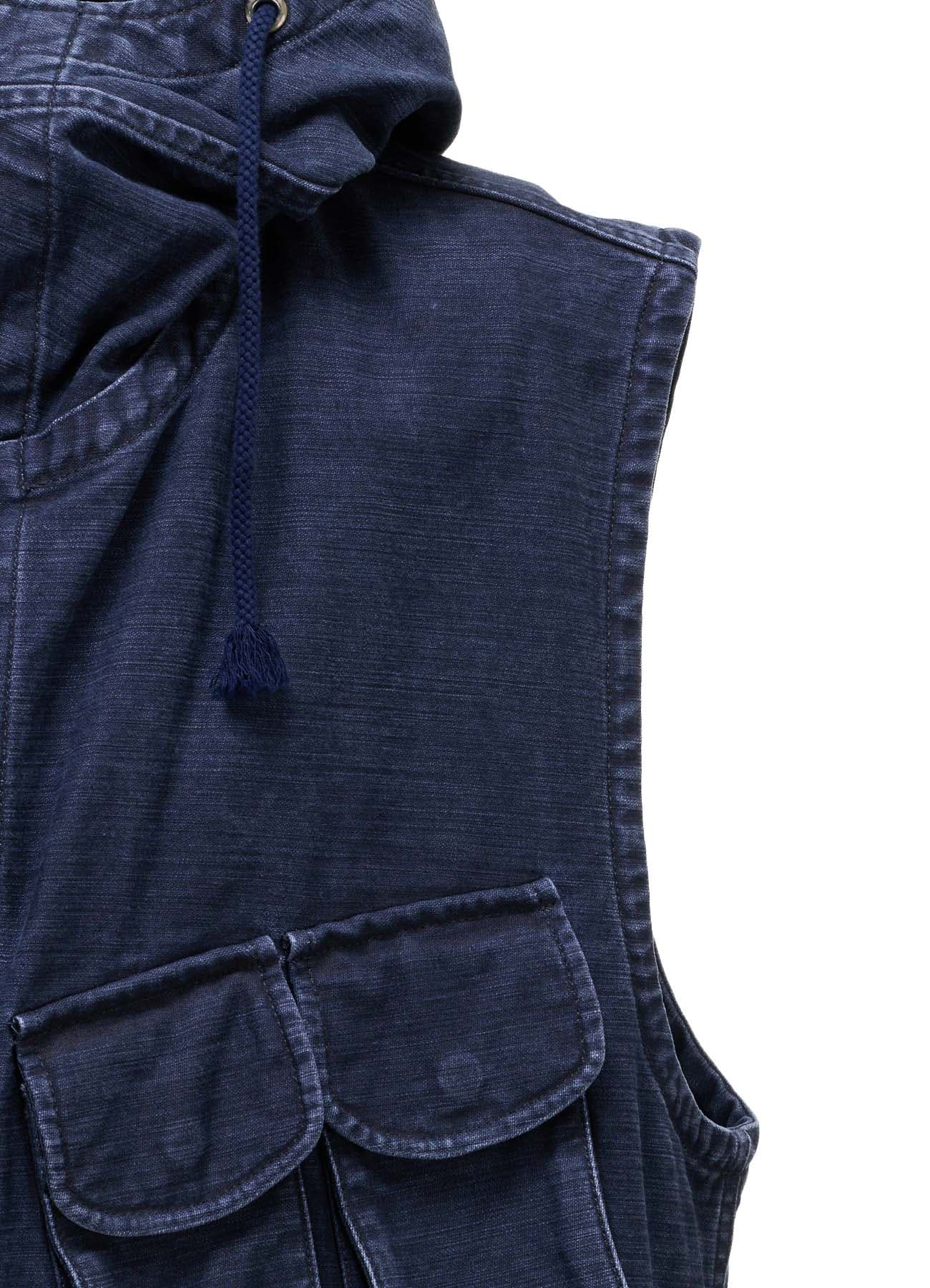 SULFUR DYED BACK SATIN HOODED OUTPOCKET VEST