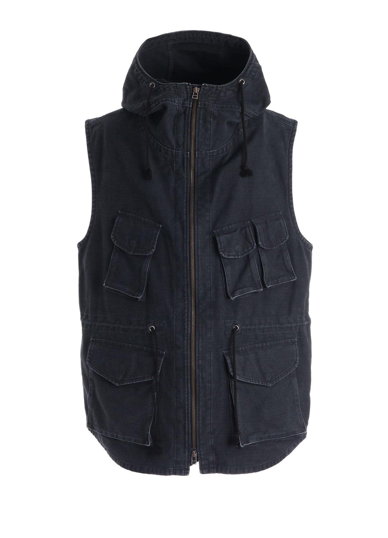 SULFUR DYED BACK SATIN HOODED OUTPOCKET VEST
