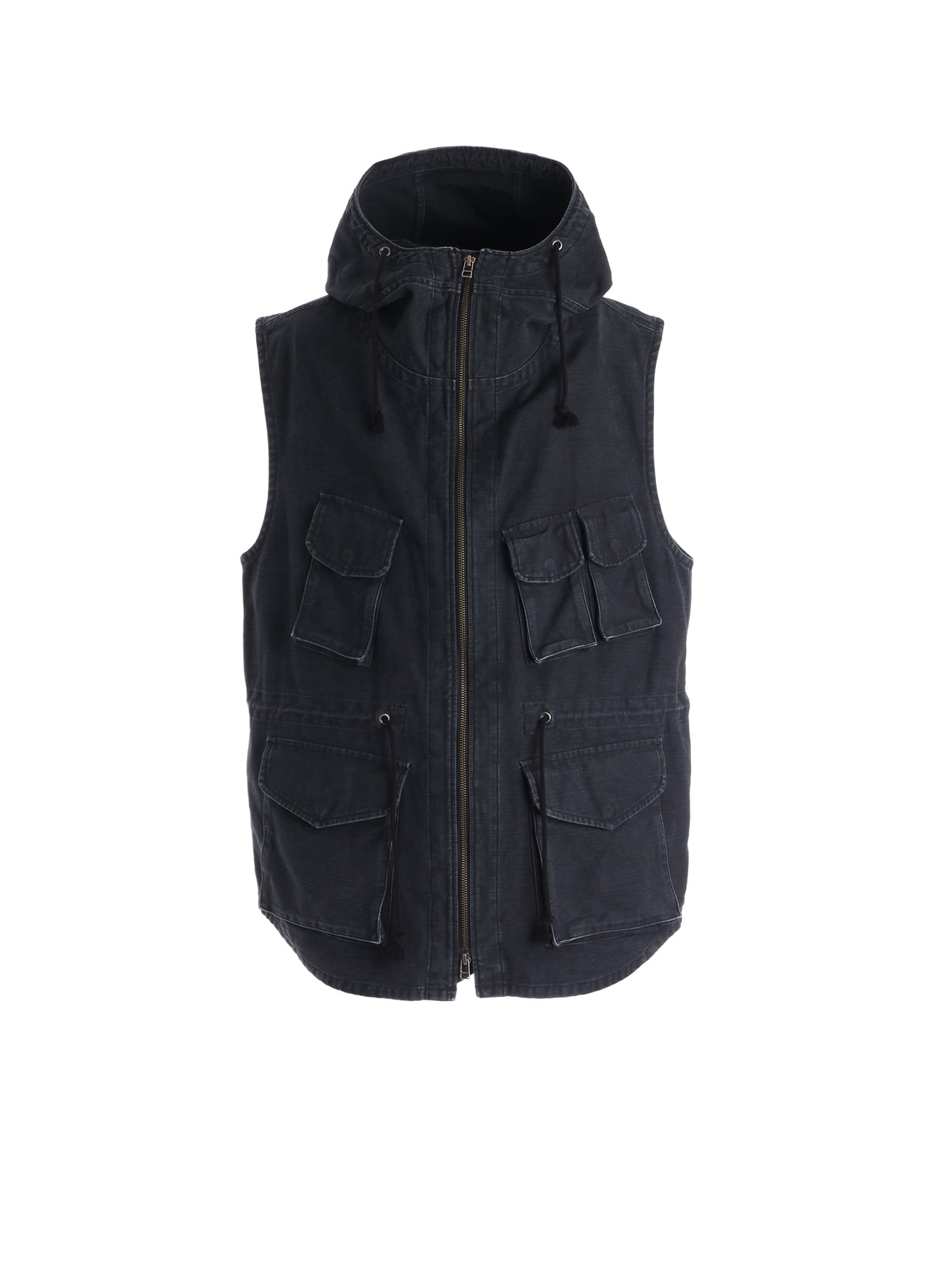 SULFUR DYED BACK SATIN HOODED OUTPOCKET VEST