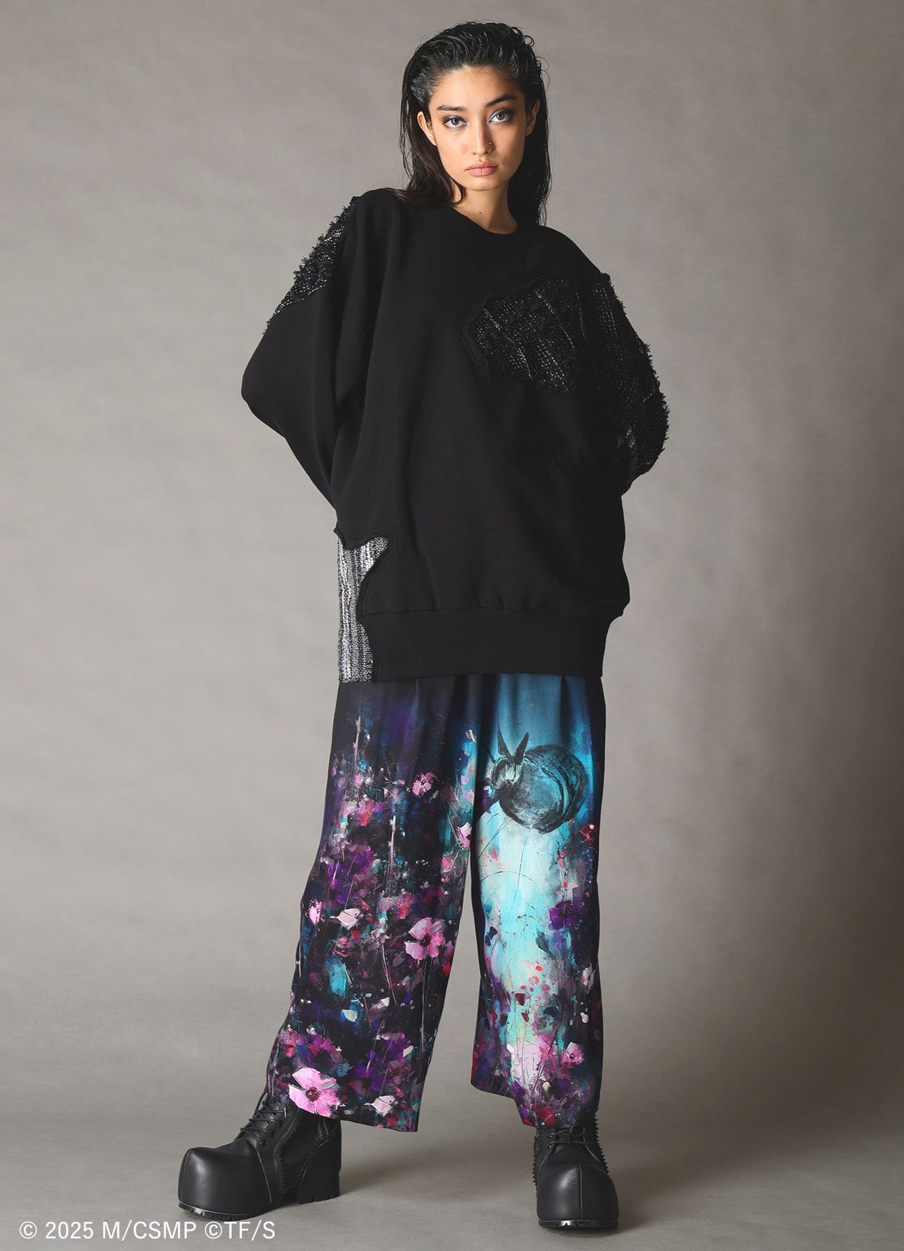 【Pre-Order】Ground Y×CHAINSAW MAN Collaborate Collection CHAINSAW TWEED ROUND NECK SWEATSHIRT