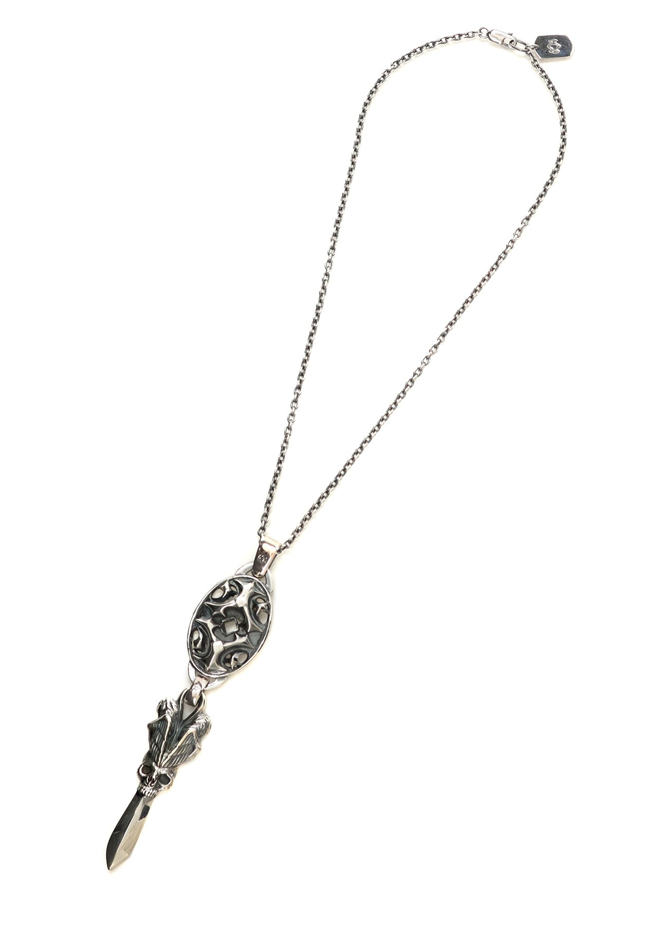 SILVER950 YY OVAL SCULL DAGGER PENDANT