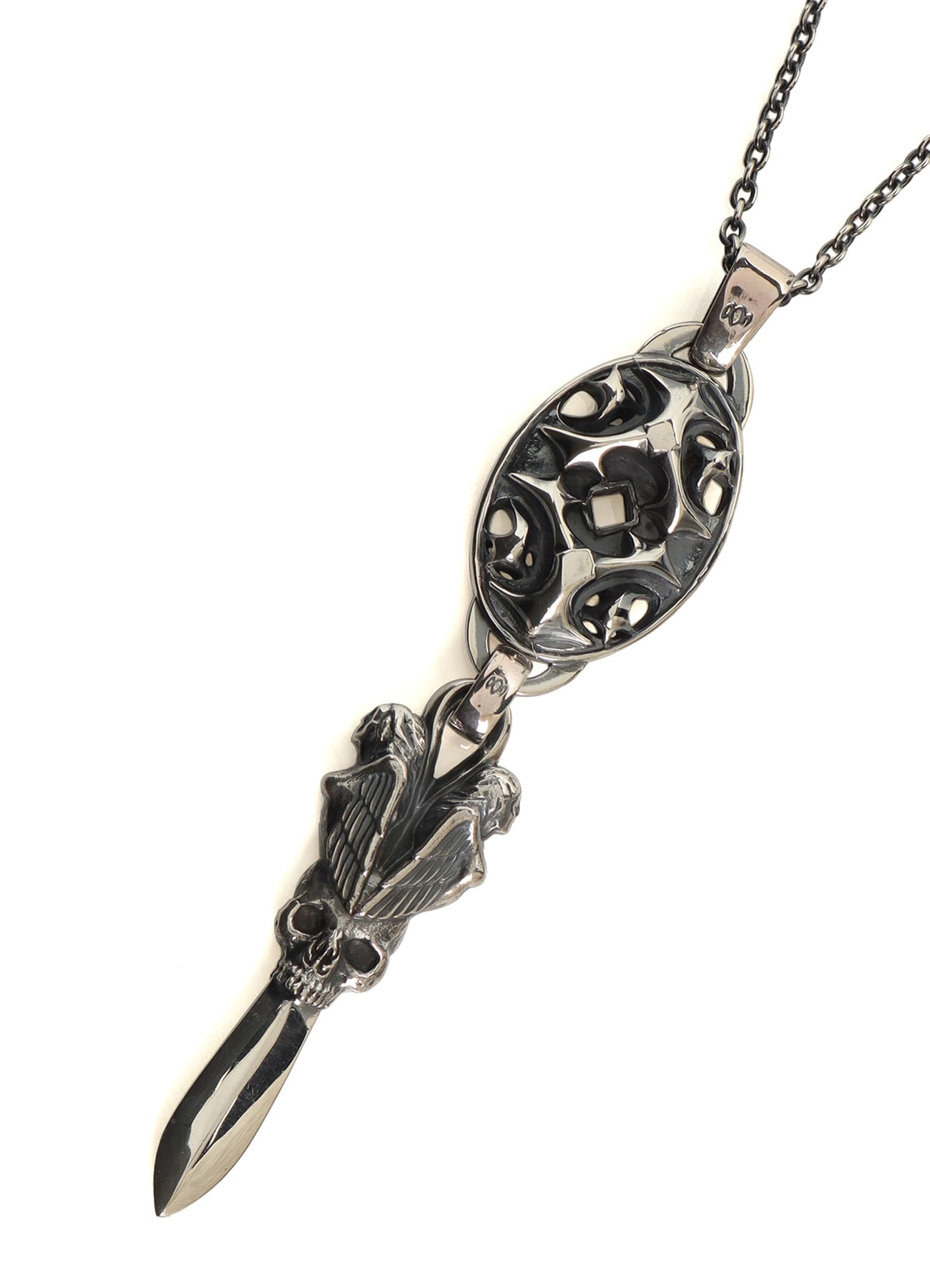 SILVER950 YY OVAL SCULL DAGGER PENDANT