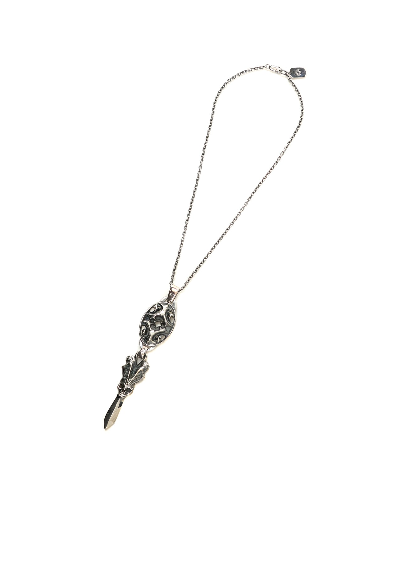 SILVER950 YY OVAL SCULL DAGGER PENDANT