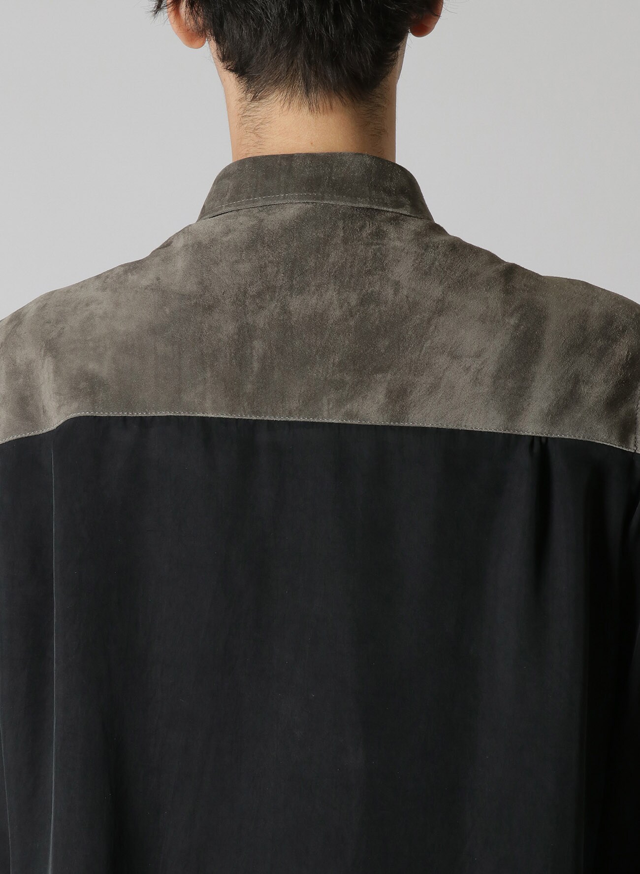 LEATHER PANEL CUPRO TWILL BLOUSE