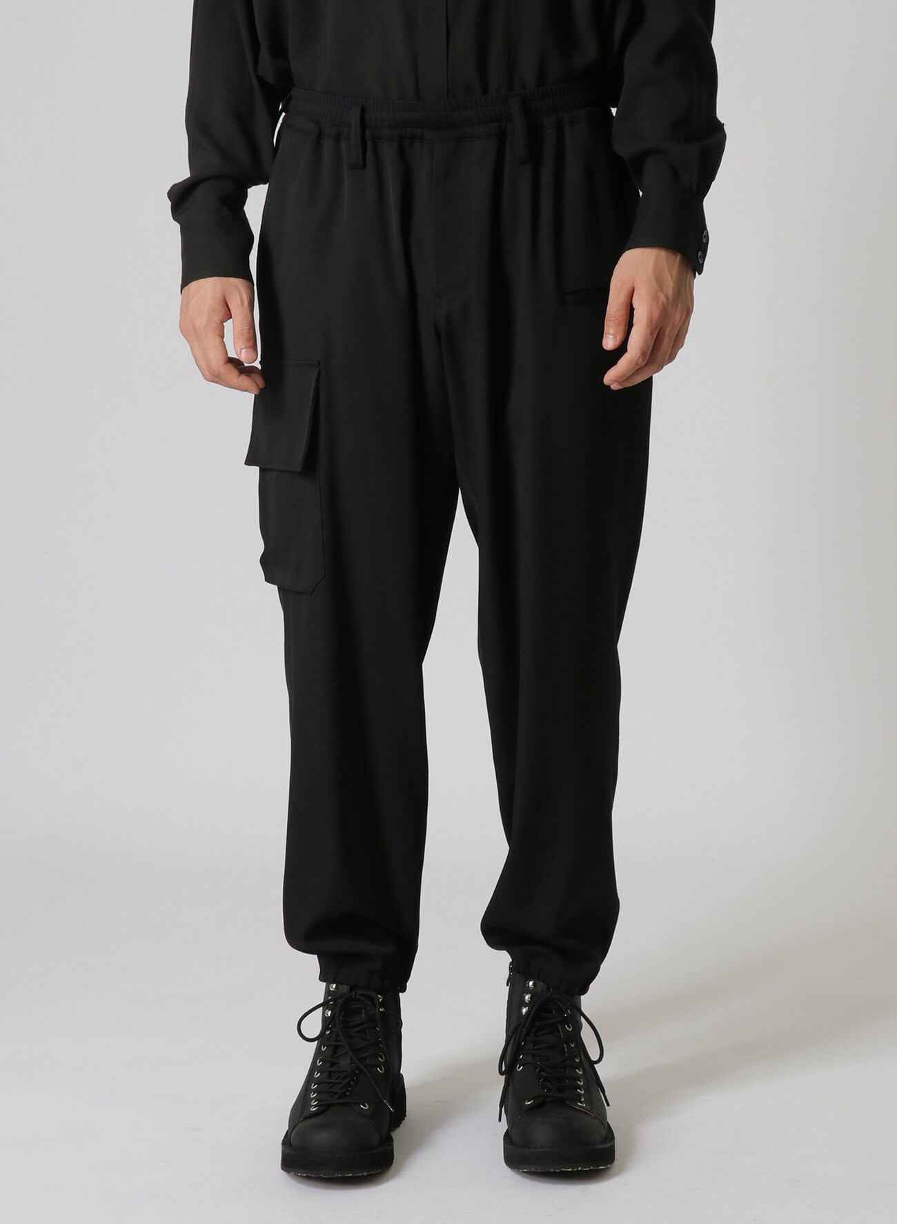 REGULATION W/GABARDINE RIB FLAP POCKET PANTS(M Black): Yohji Yamamoto