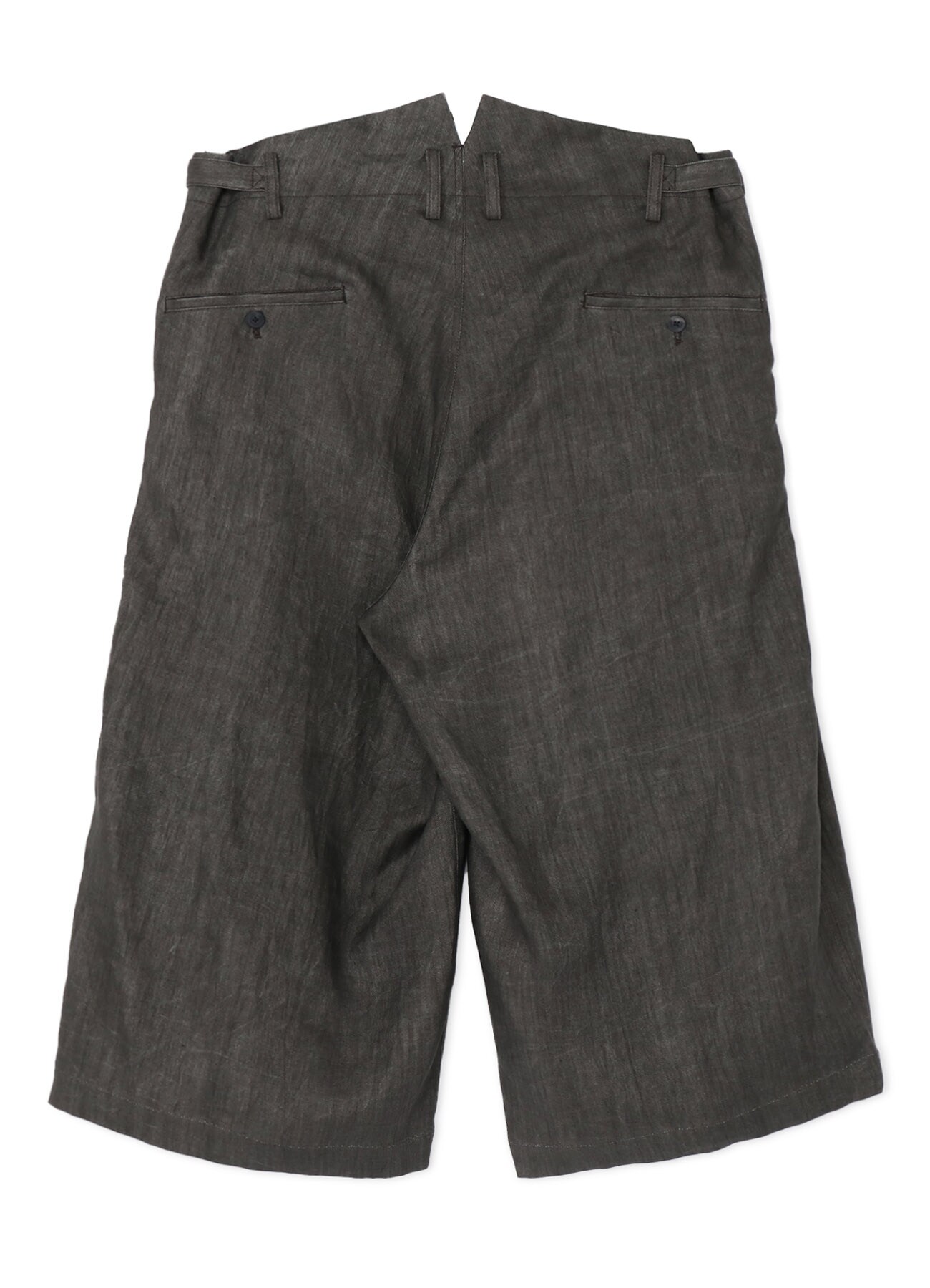 INK DYED TWILL LINEN CROPPED SUSPENDERS PANTS