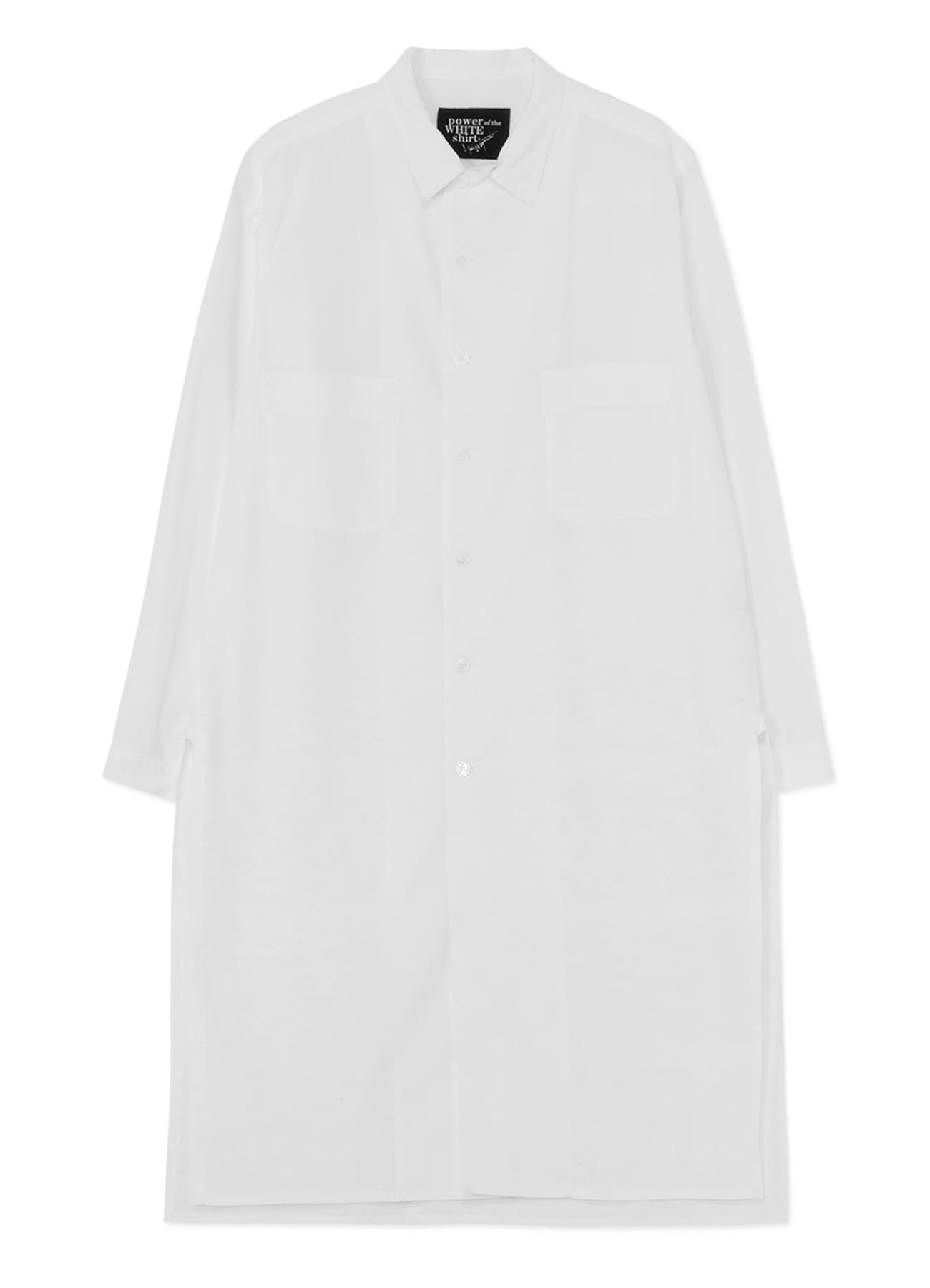 COTTON BROADCLOTH OPEN COLLAR LONG SHIRT(S White): power of the