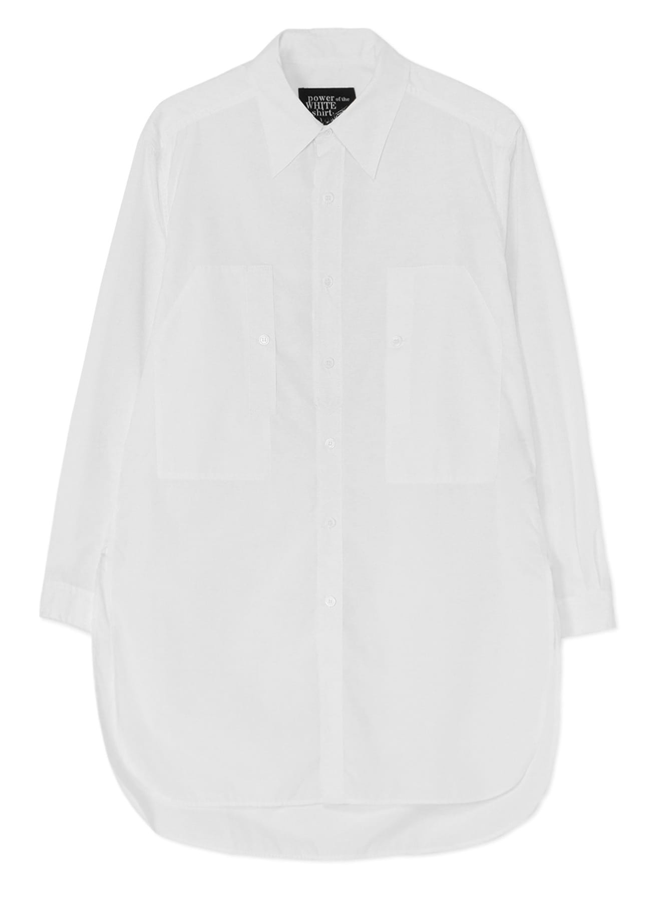 COTTON BROADCLOTH ROUNDED HEM DOUBLE CHEST POCKET SHIRT(S White): power ...