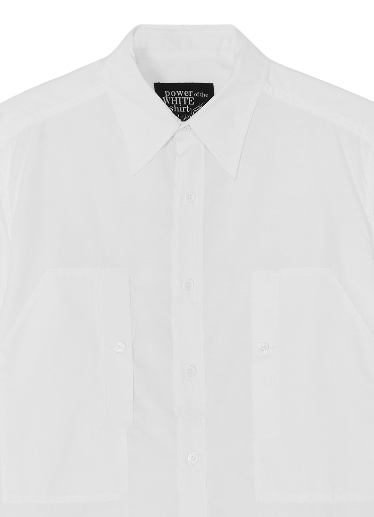 COTTON BROADCLOTH ROUNDED HEM DOUBLE CHEST POCKET SHIRT(S White): power ...