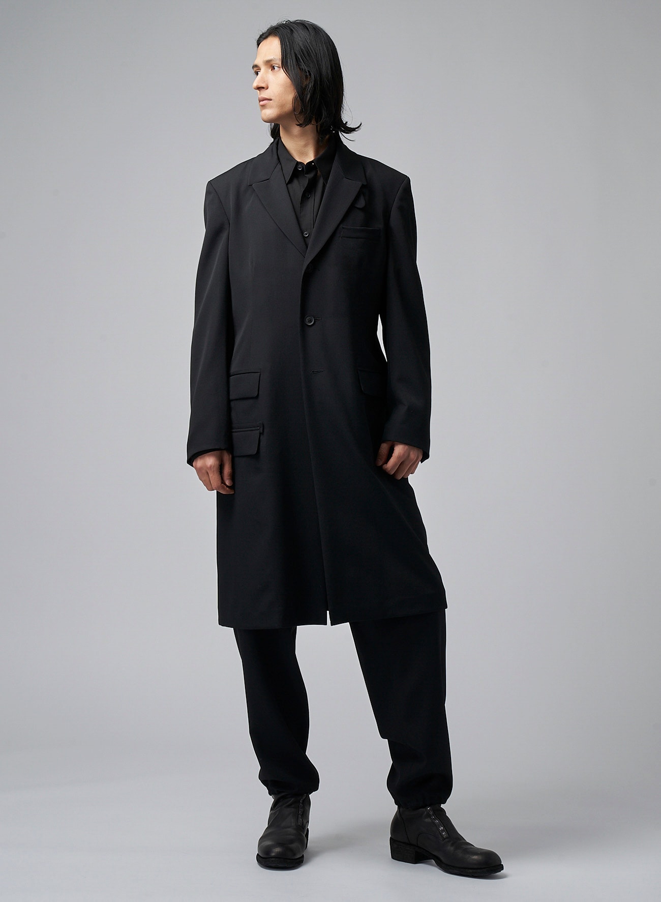 WOOL GABARDINE DOCTOR'S COAT(XS Black): Yohji Yamamoto POUR HOMME ...