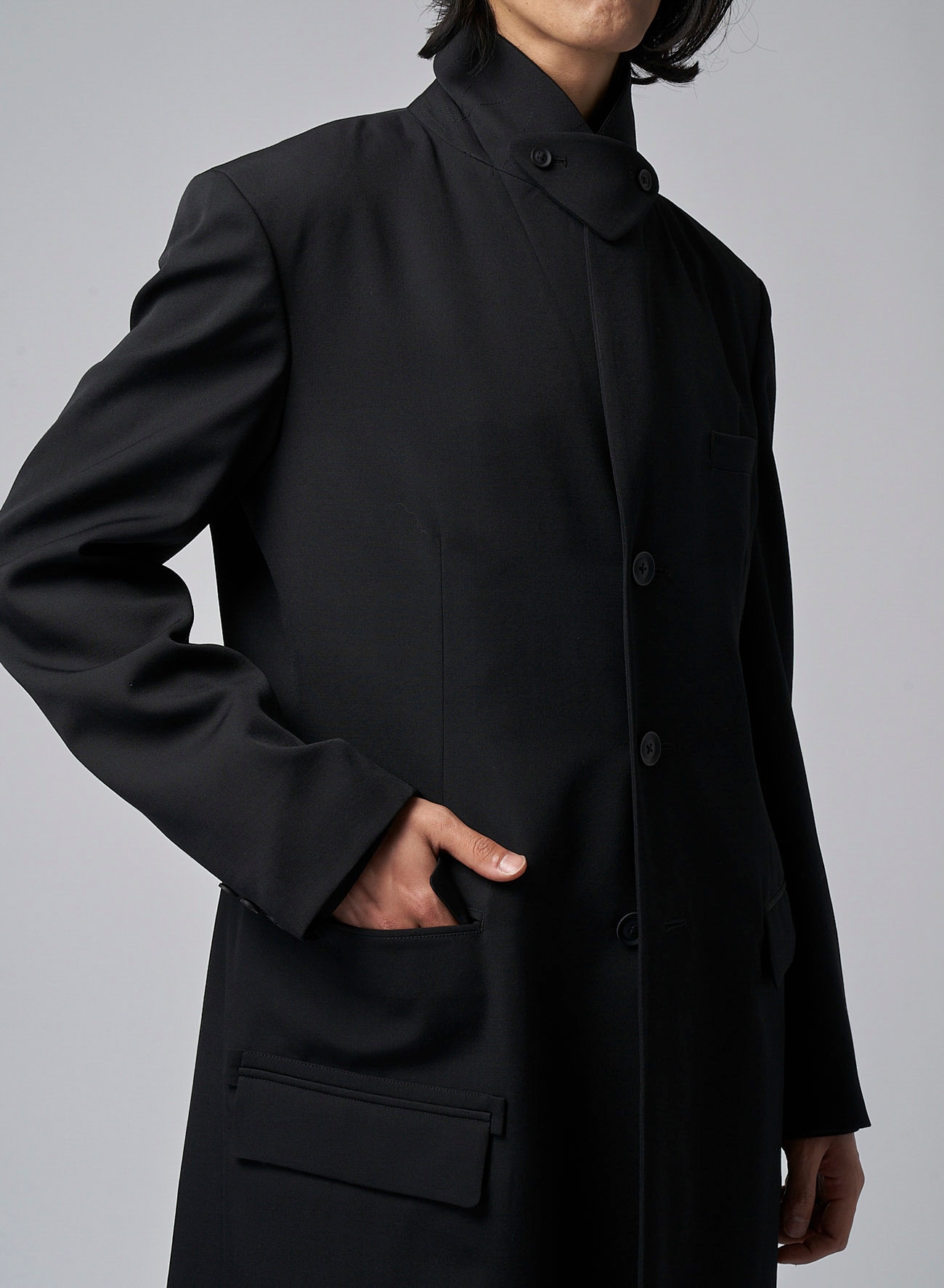 WOOL GABARDINE DOCTOR'S COAT(XS Black): Yohji Yamamoto POUR HOMME ...