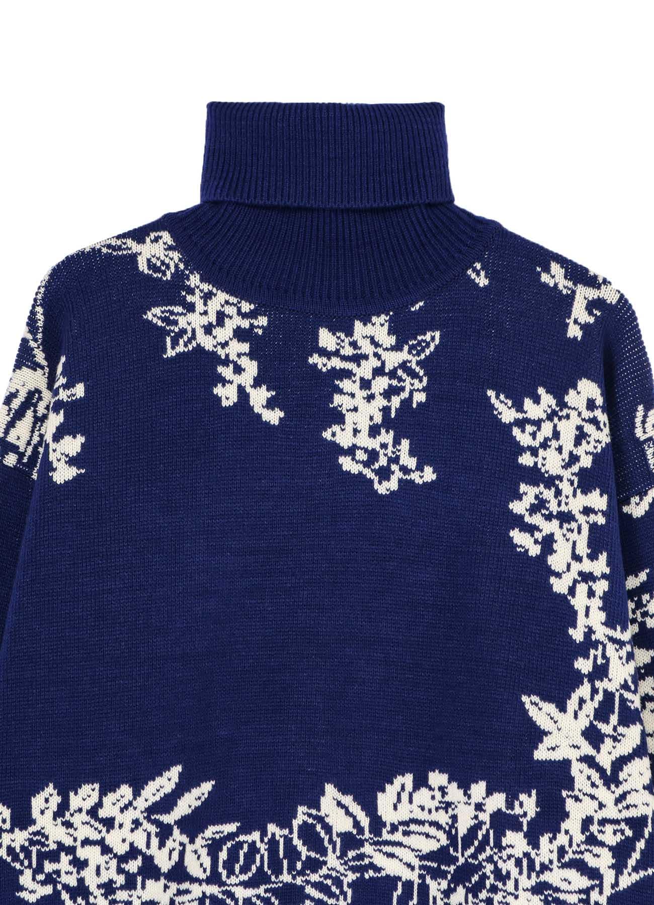 FLOWER DESIGN TURTLE NECK KNIT