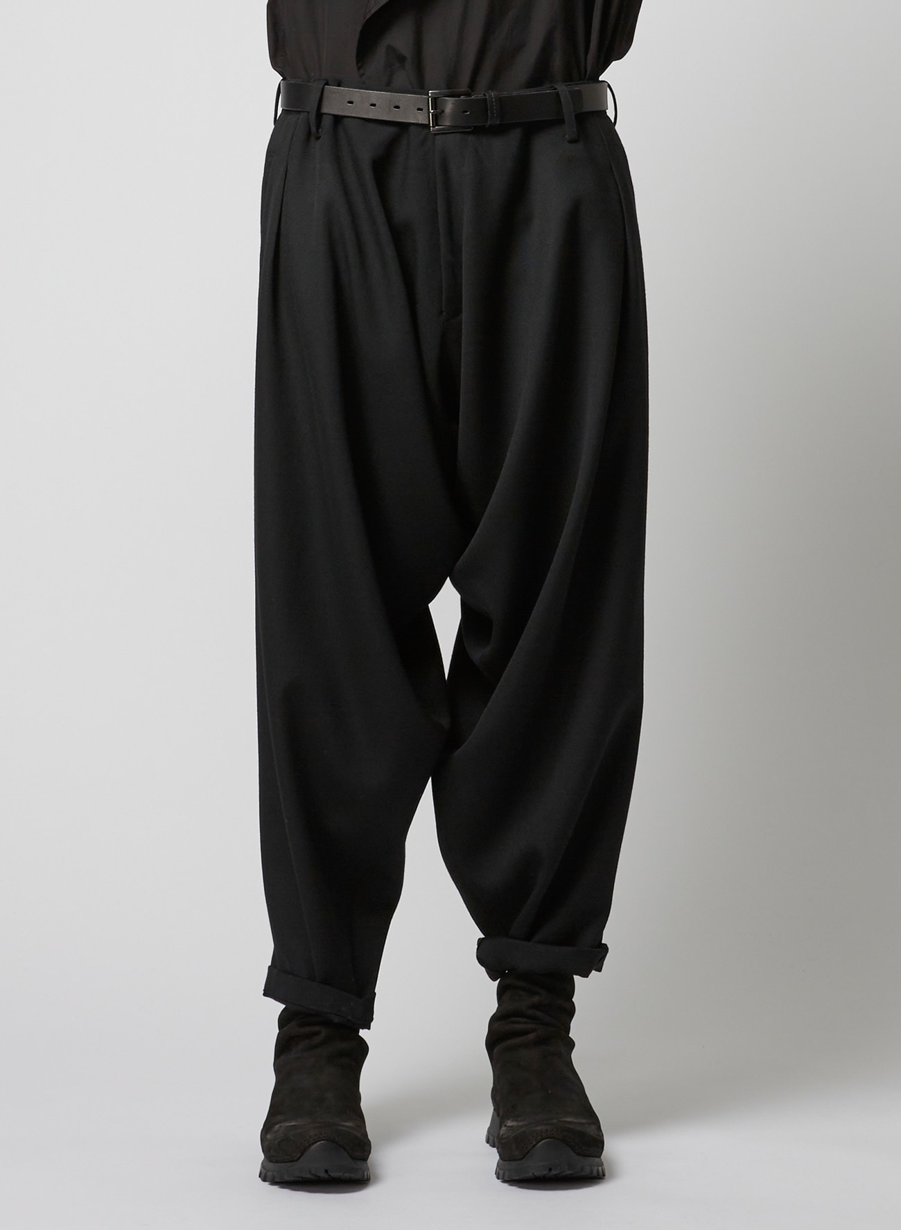 ARMY GABARDINE Y-DRAPED PANTS(XS Black): Yohji Yamamoto POUR HOMME