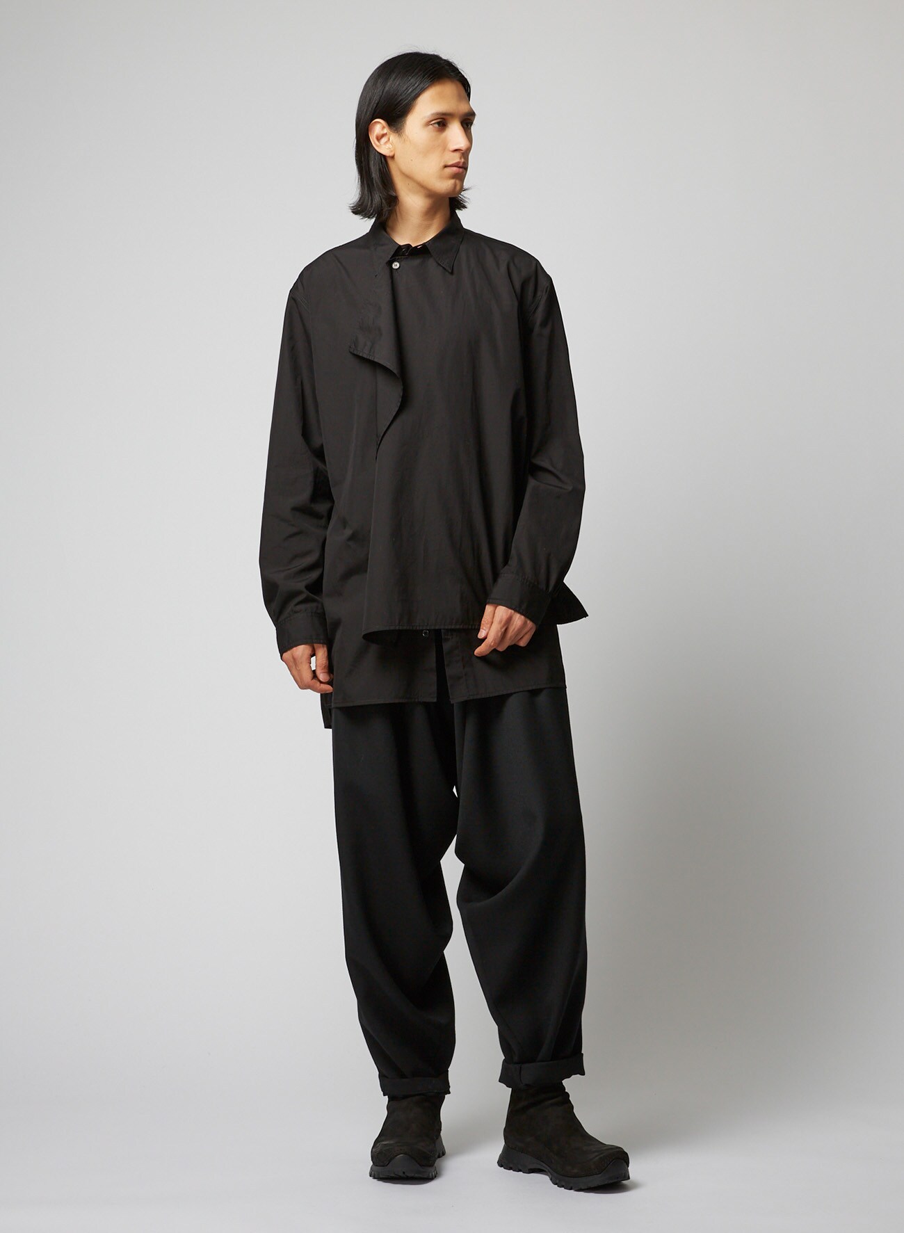 ARMY GABARDINE Y-DRAPED PANTS(XS Black): Yohji Yamamoto POUR HOMME