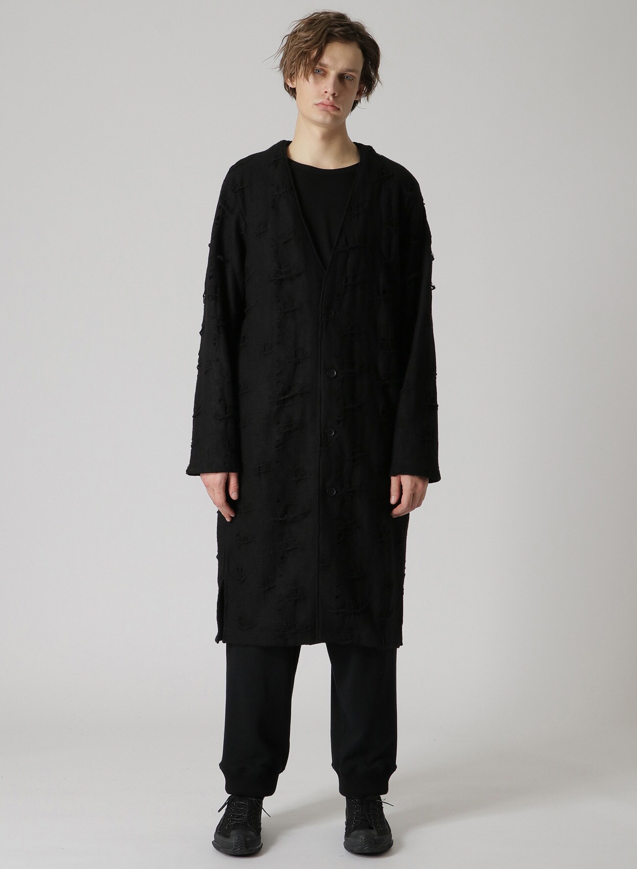 DAMAGE LONG CARDIGAN(FREE SIZE Black): Yohji Yamamoto POUR HOMME