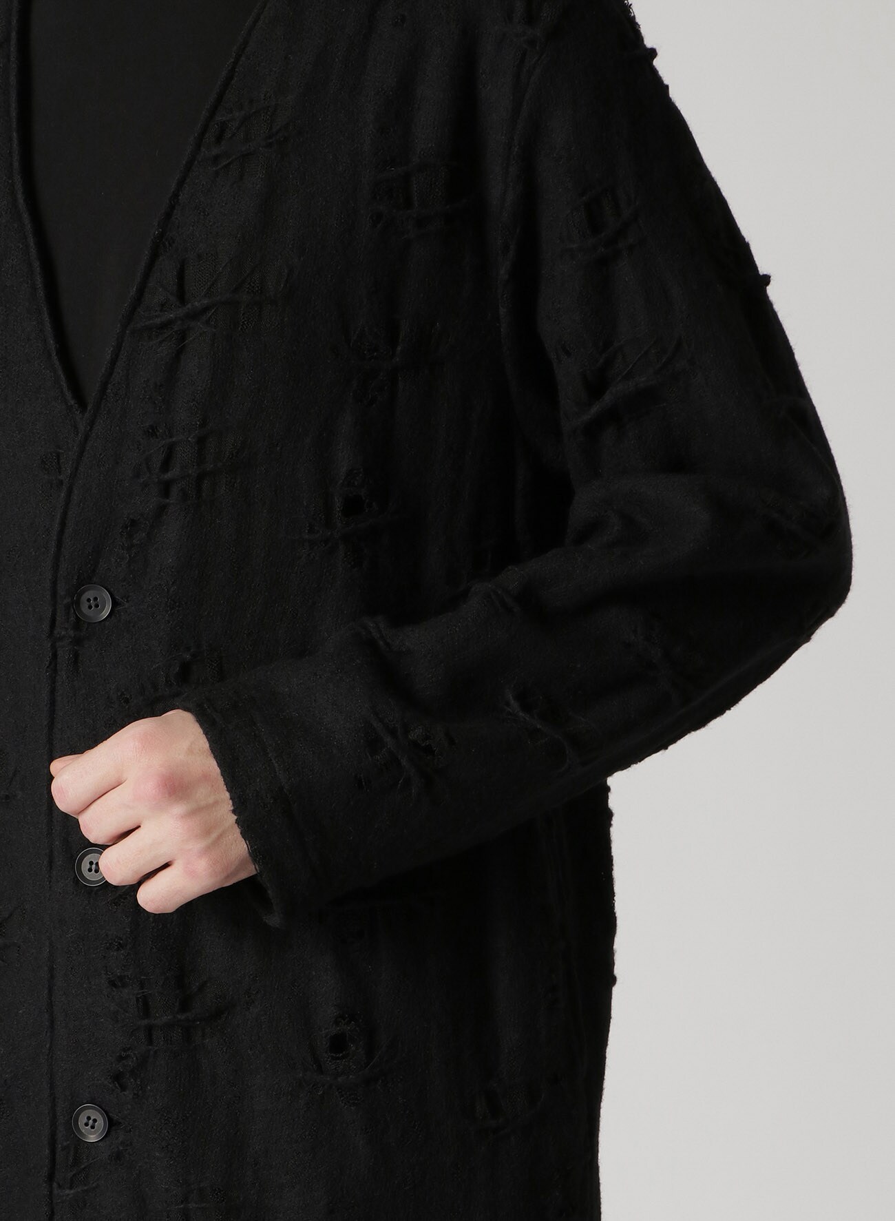 DAMAGE LONG CARDIGAN(FREE SIZE Black): Yohji Yamamoto POUR HOMME