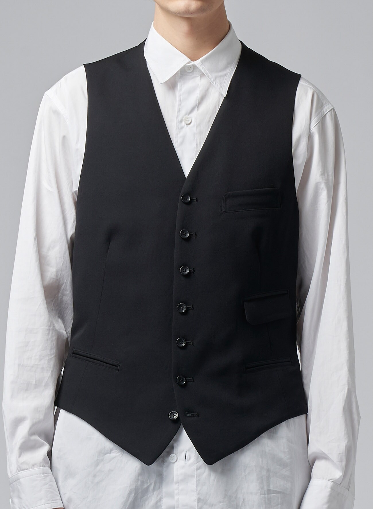 7-BUTTON V-NECK WAISTCOAT(S Black): Yohji Yamamoto POUR HOMME｜THE