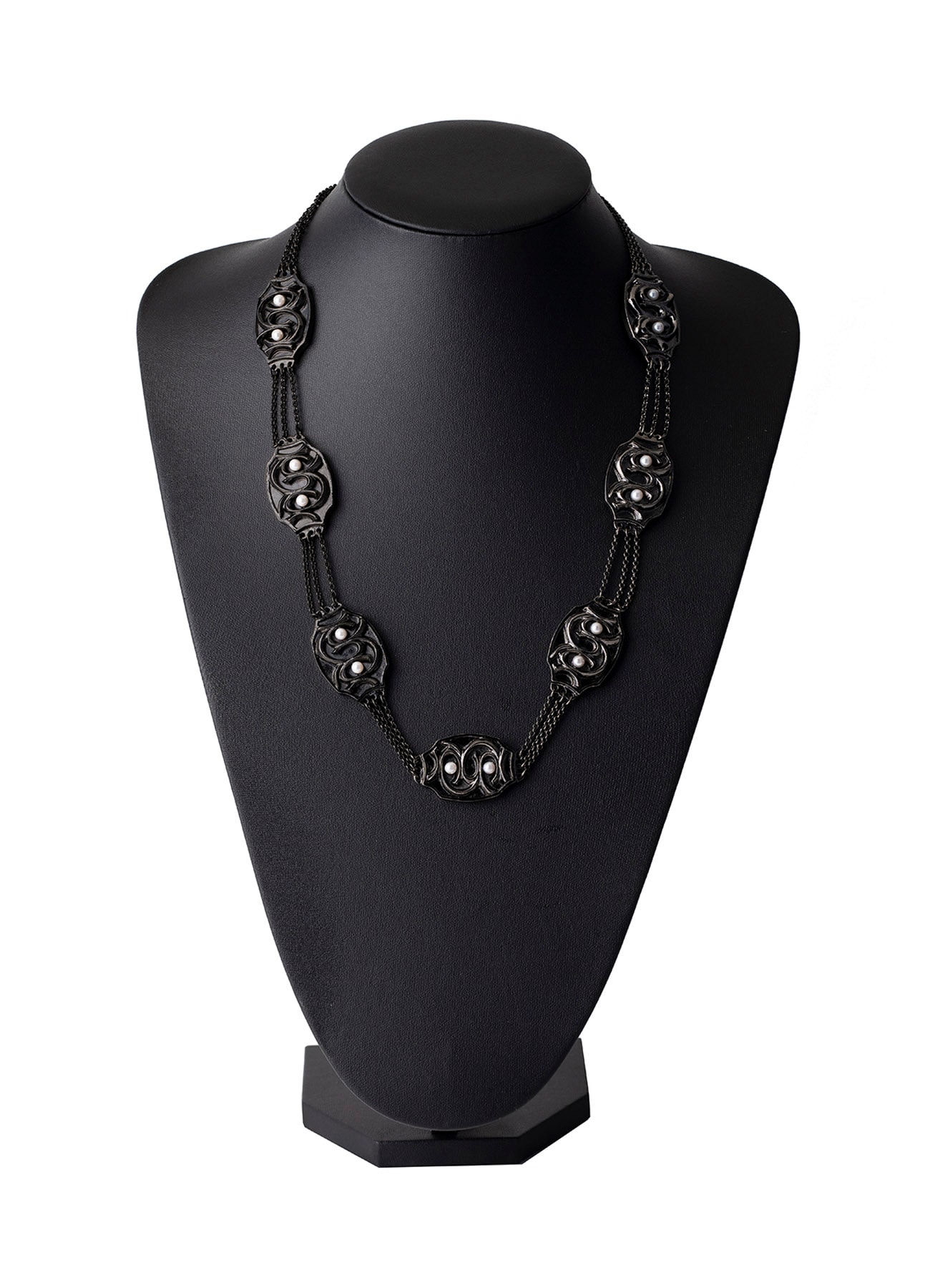 TIN ALLOY PEARL GM INLAY NECKLACE BK