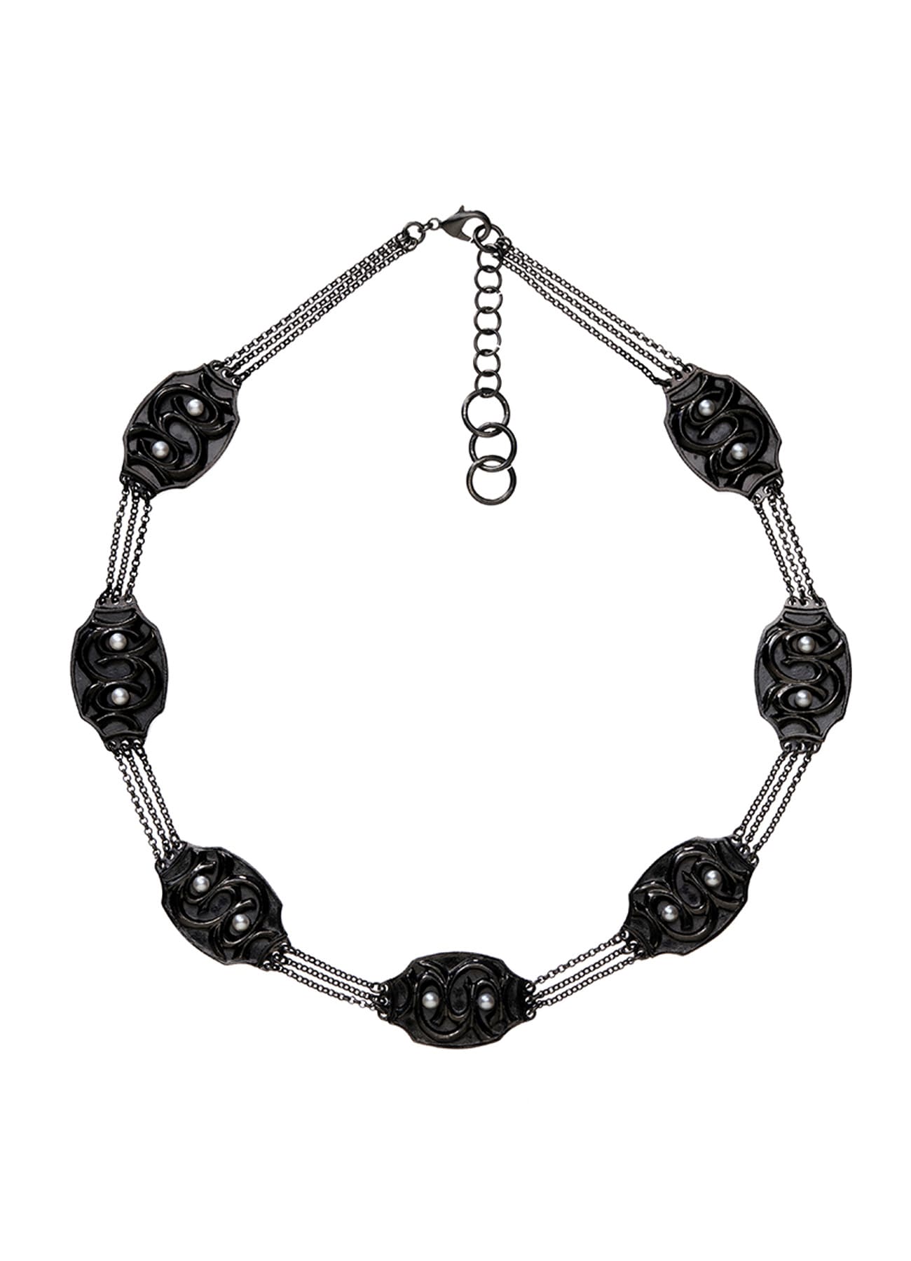 TIN ALLOY PEARL GM INLAY NECKLACE BK