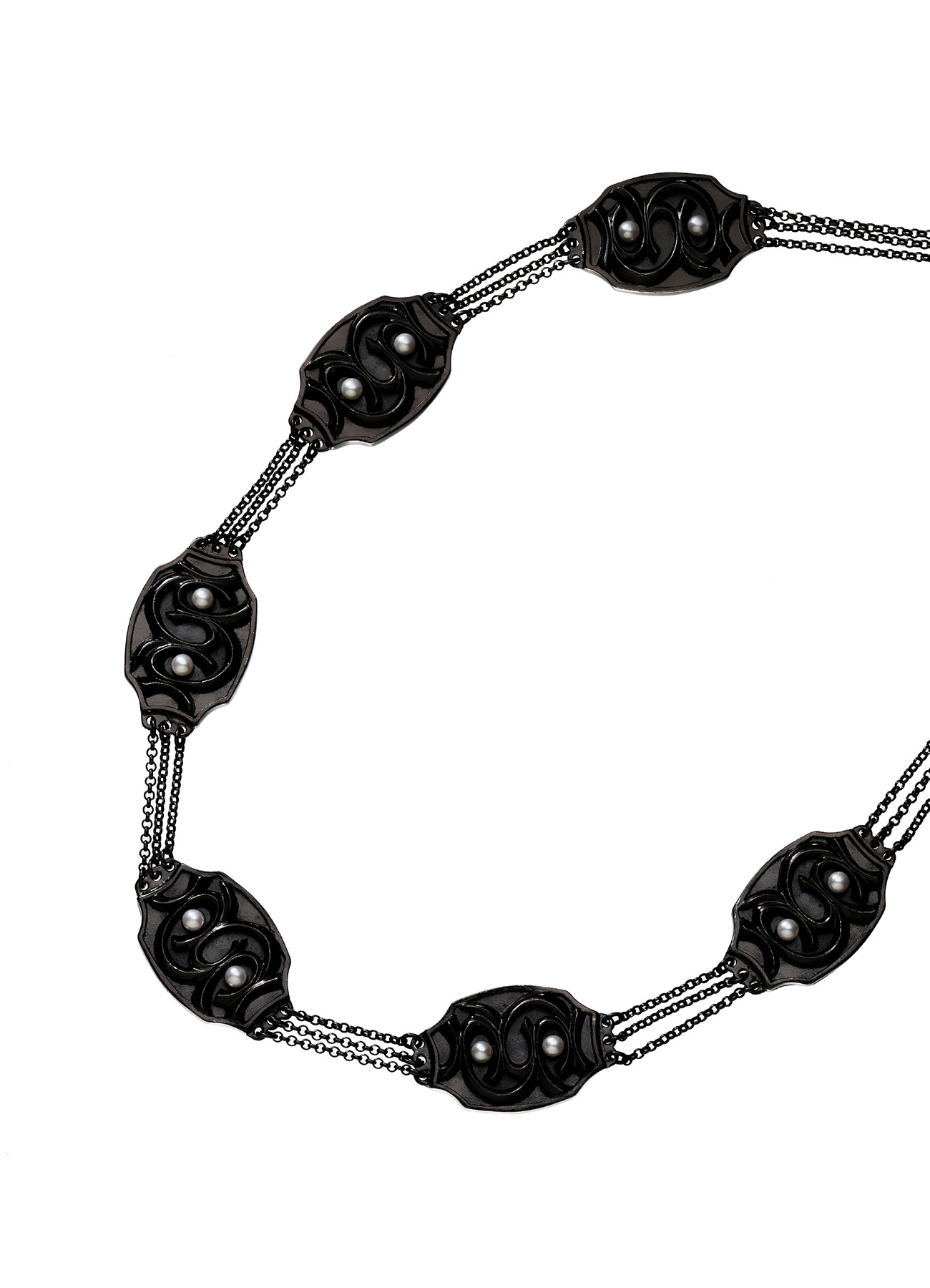 TIN ALLOY PEARL GM INLAY NECKLACE BK