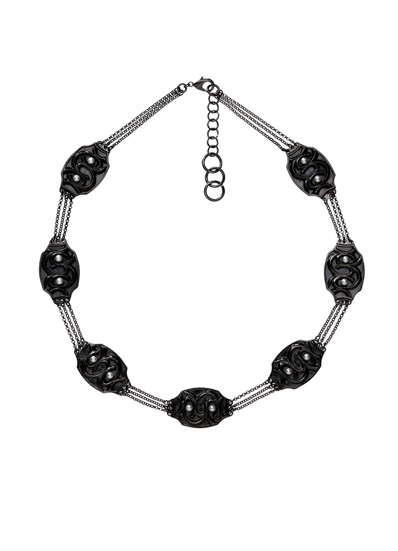 TIN ALLOY PEARL GM INLAY NECKLACE BK