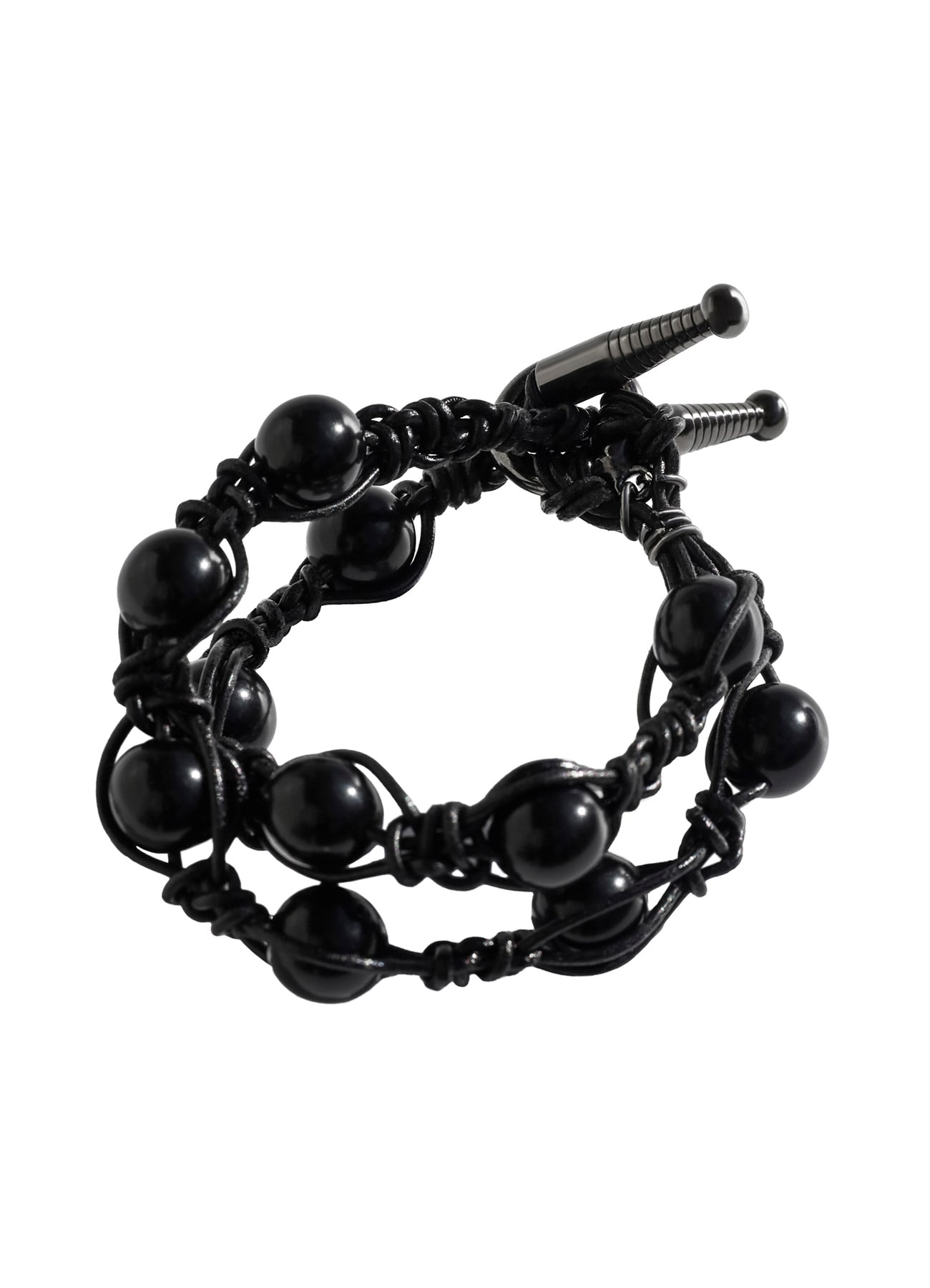 COW LEATHER/BRASS/AC ORB BRACELET