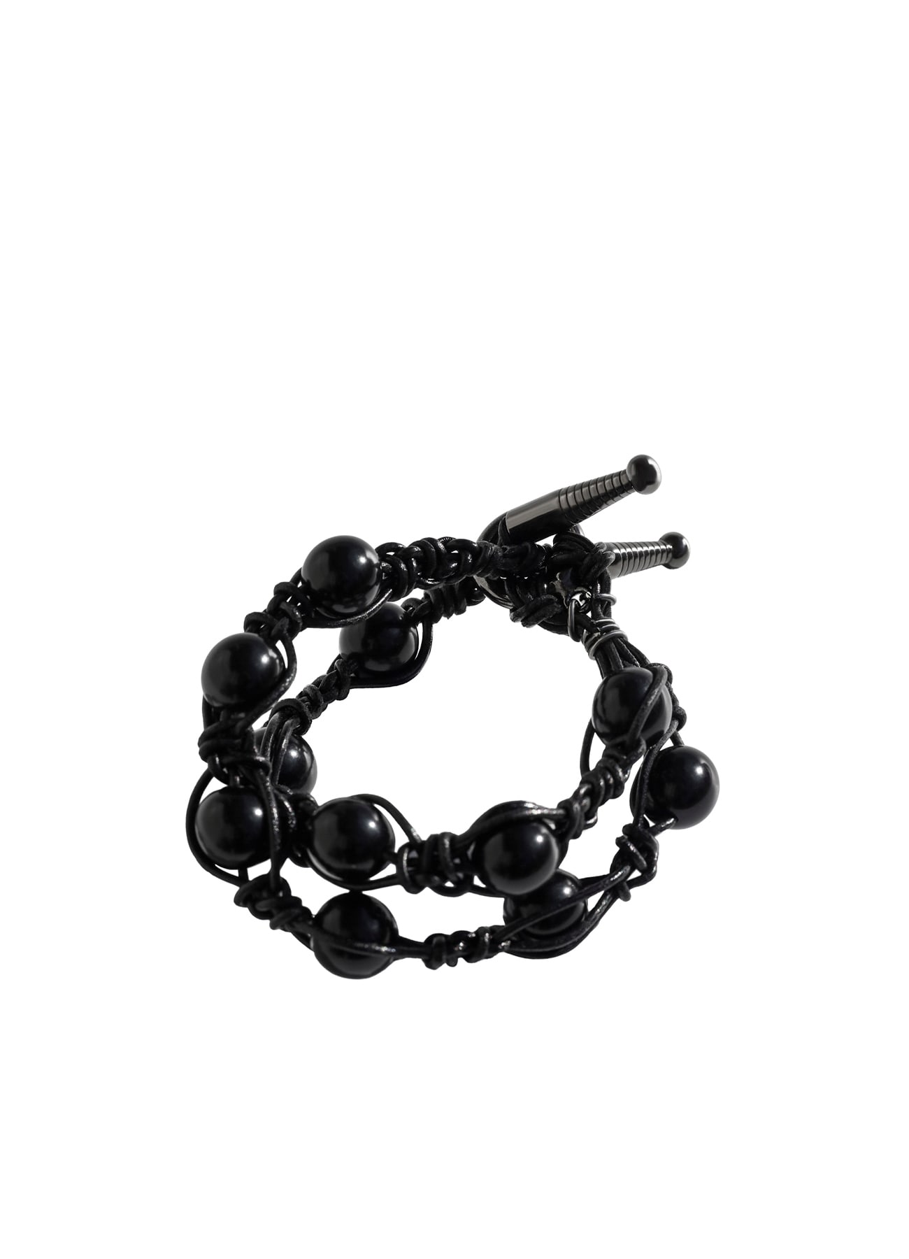 COW LEATHER/BRASS/AC ORB BRACELET