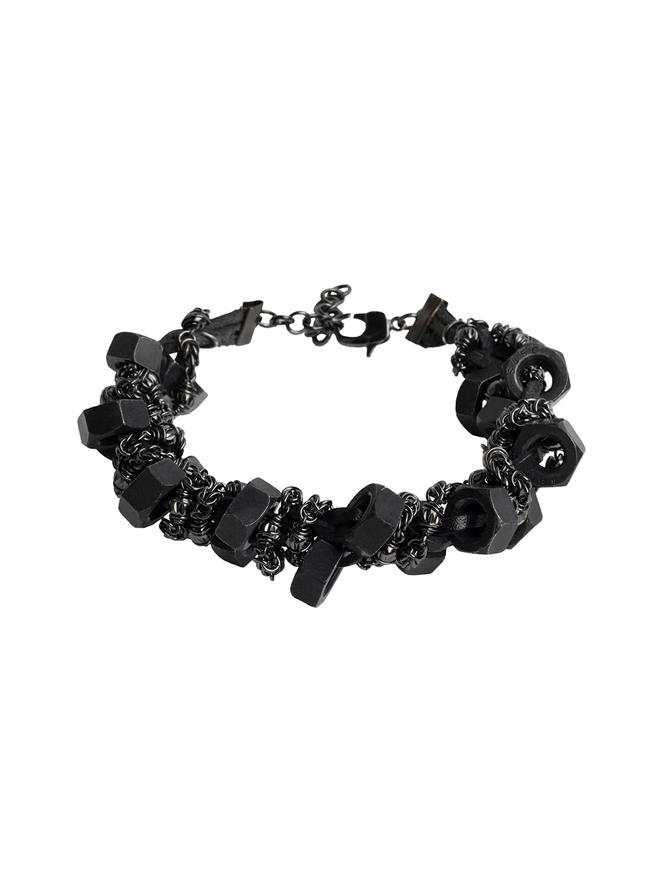 BRASS/IRON/COW LEATHER NUT BRACELET