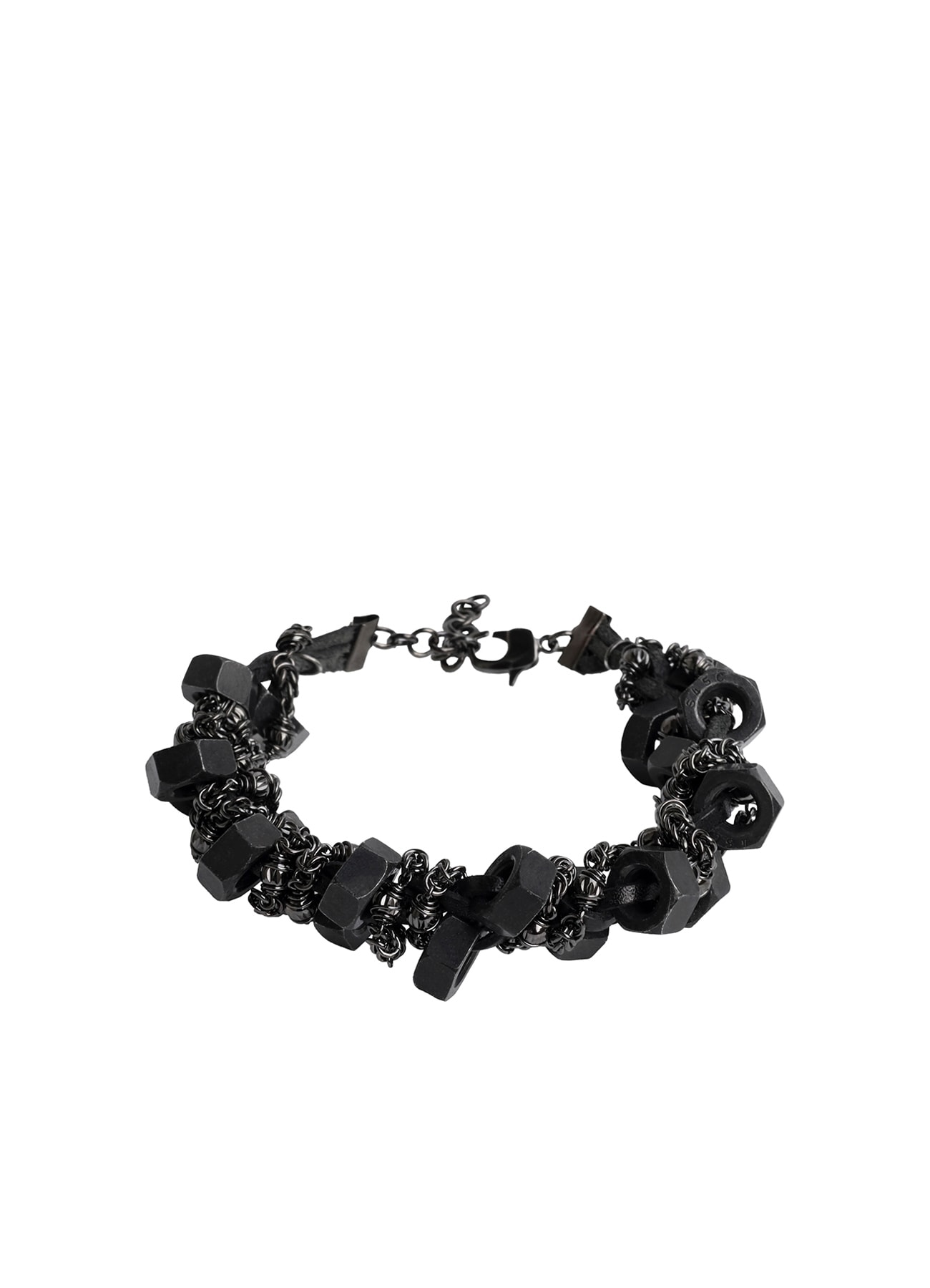 BRASS/IRON/COW LEATHER NUT BRACELET