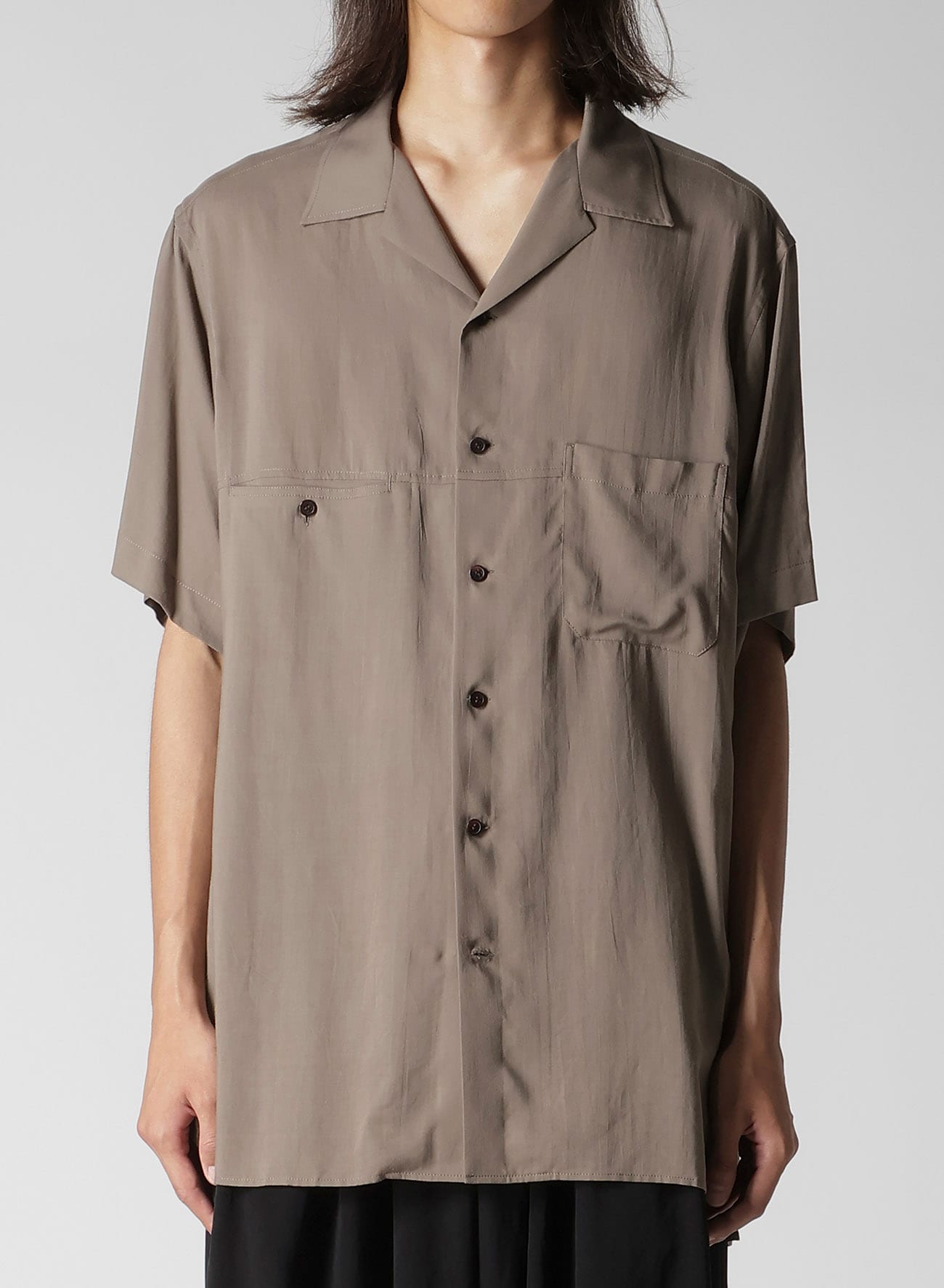 CELLLOSE LAWN PANEL OPEN COLLAR BLOUSE