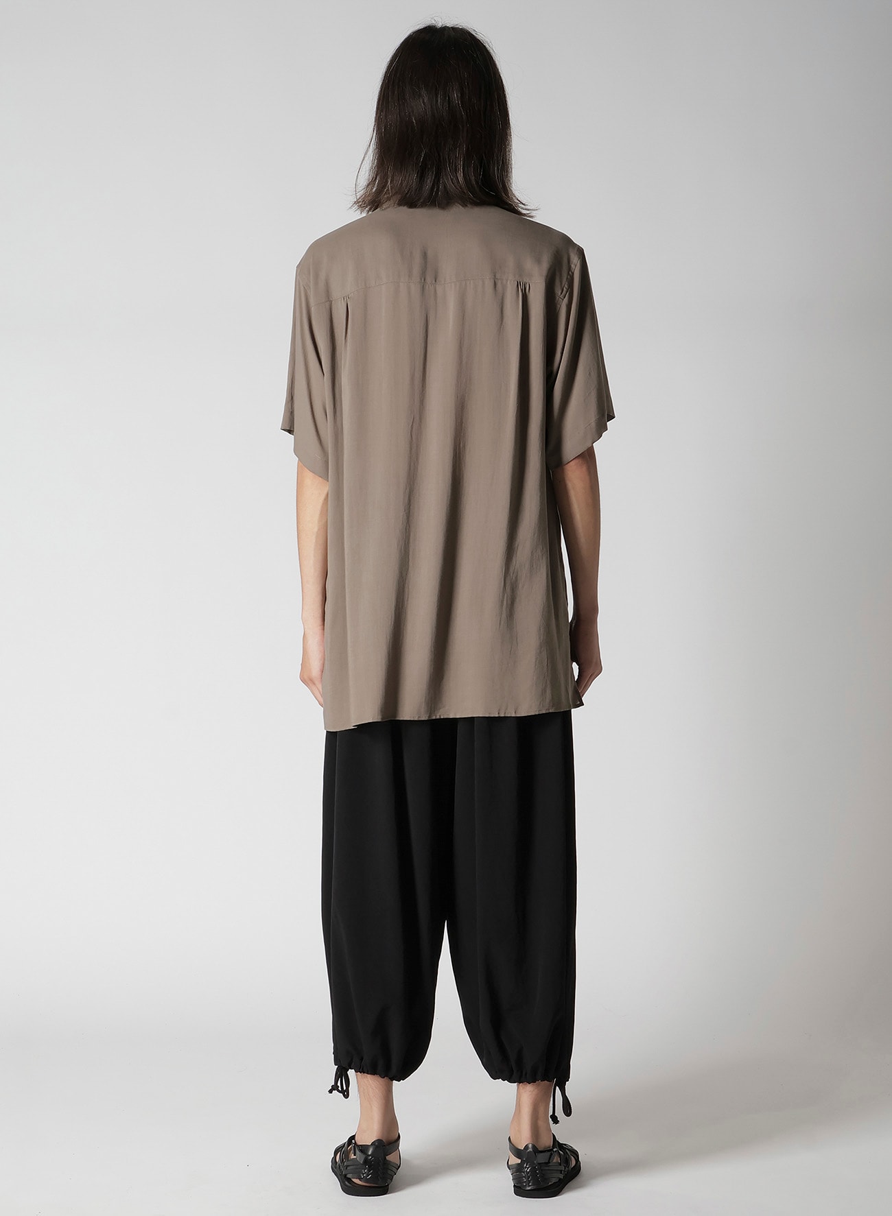 CELLLOSE LAWN PANEL OPEN COLLAR BLOUSE