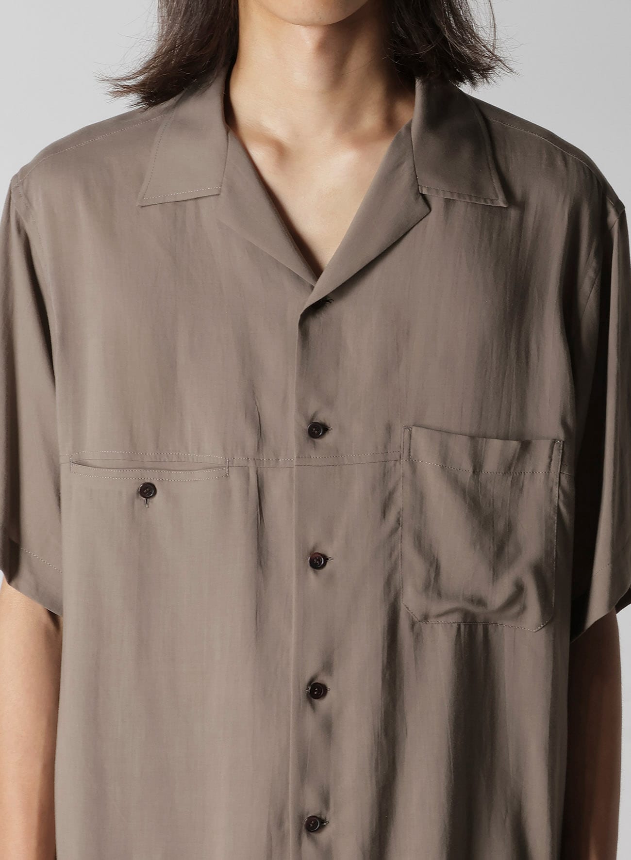 CELLLOSE LAWN PANEL OPEN COLLAR BLOUSE