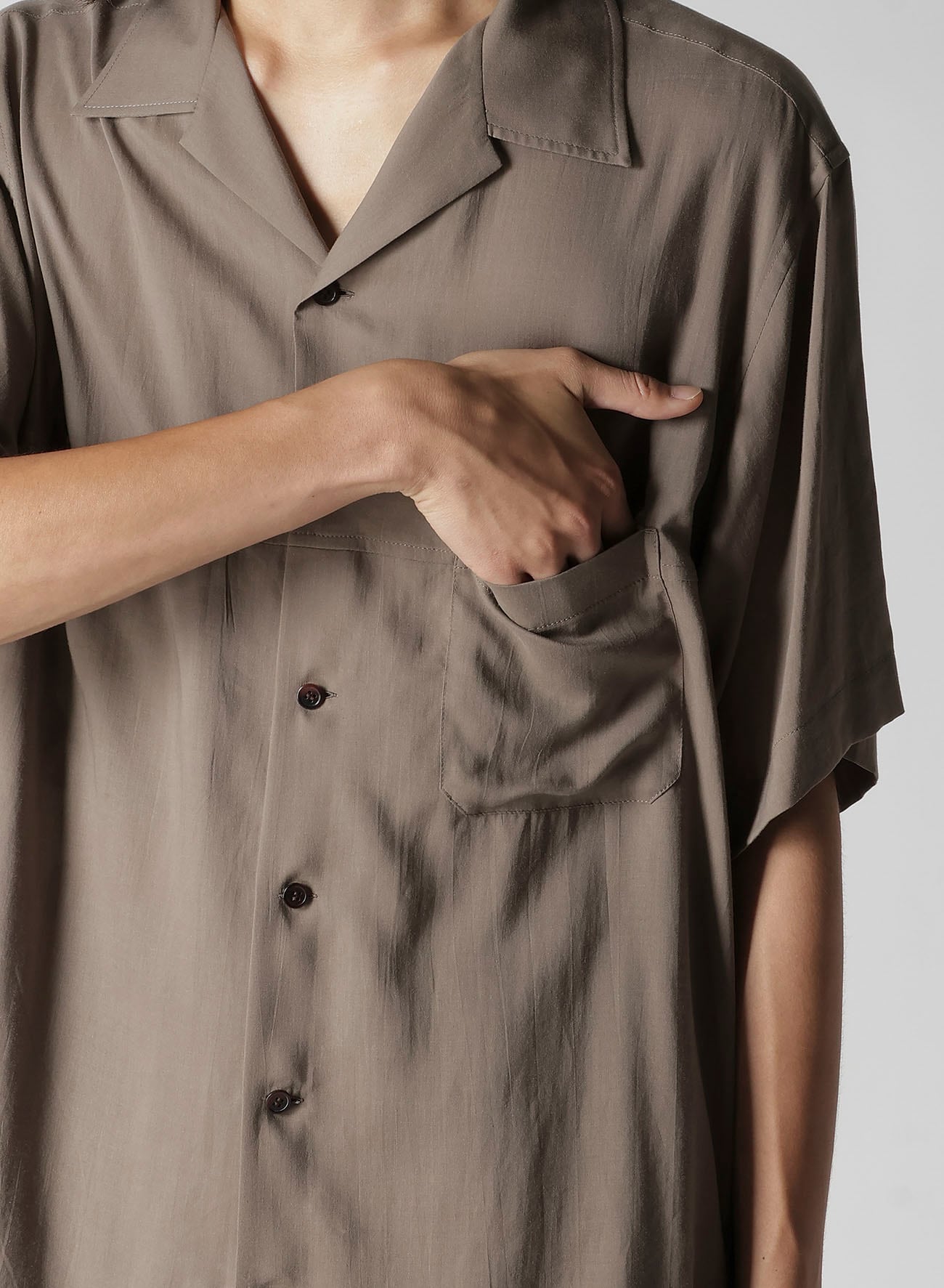 CELLLOSE LAWN PANEL OPEN COLLAR BLOUSE