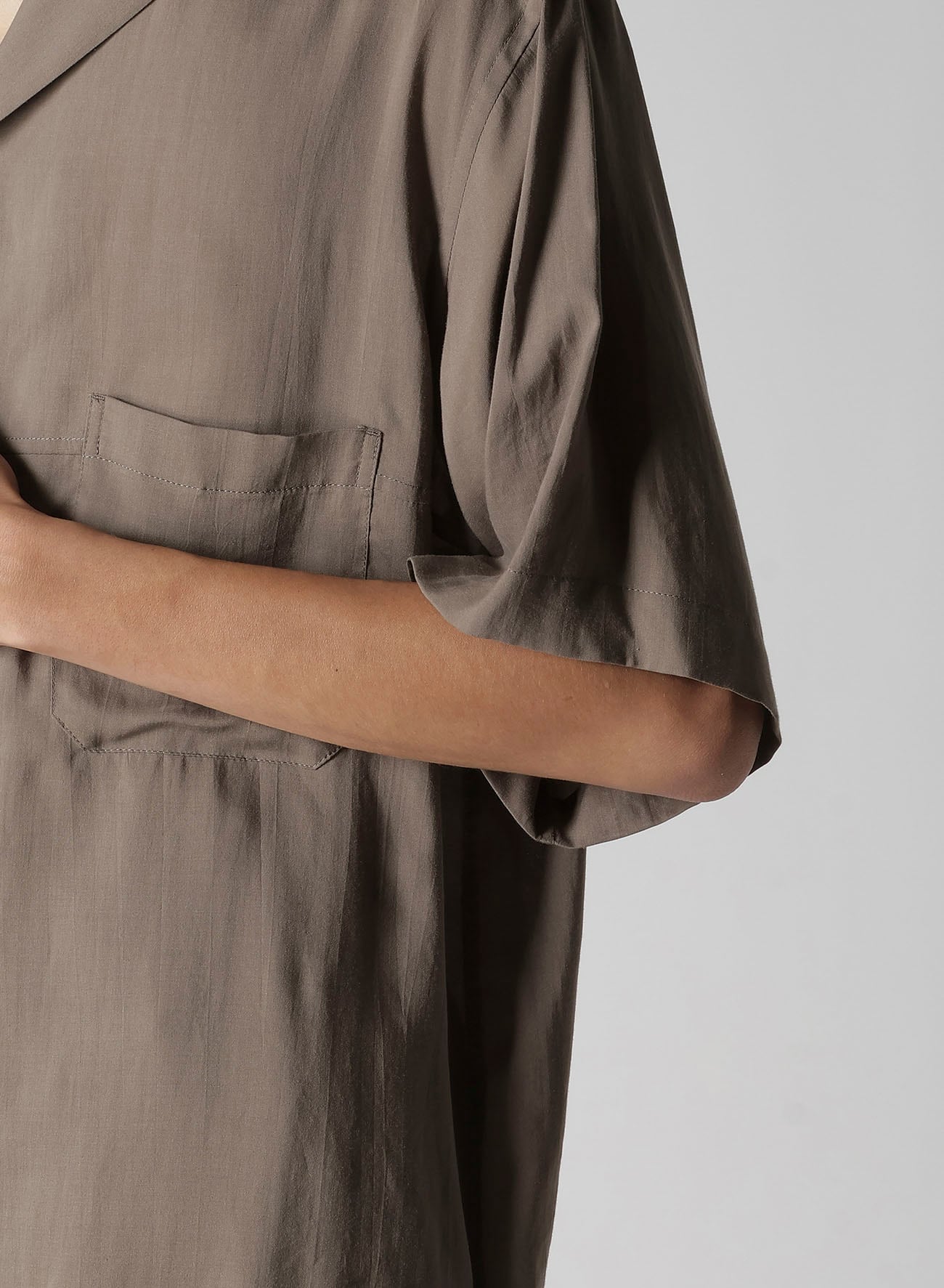 CELLLOSE LAWN PANEL OPEN COLLAR BLOUSE