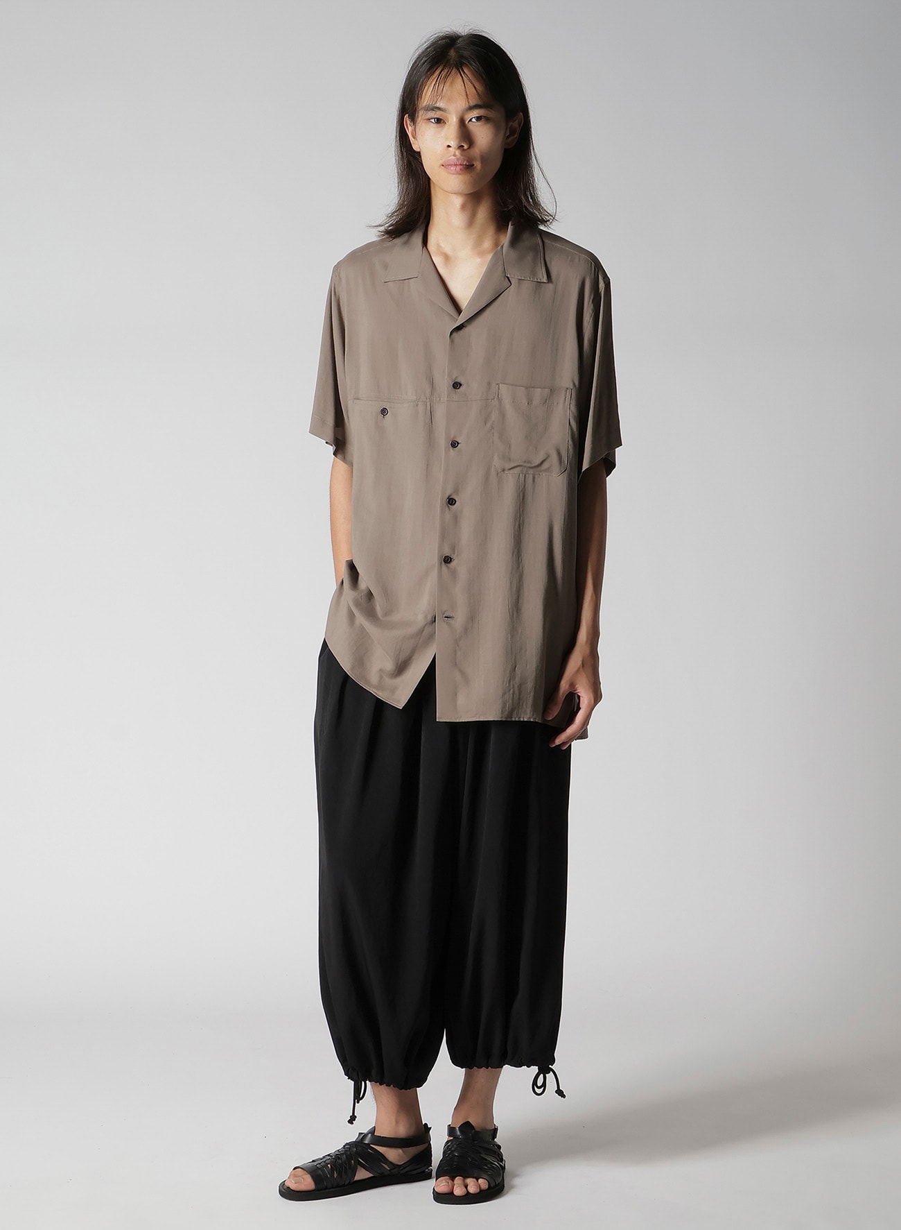 CELLLOSE LAWN PANEL OPEN COLLAR BLOUSE