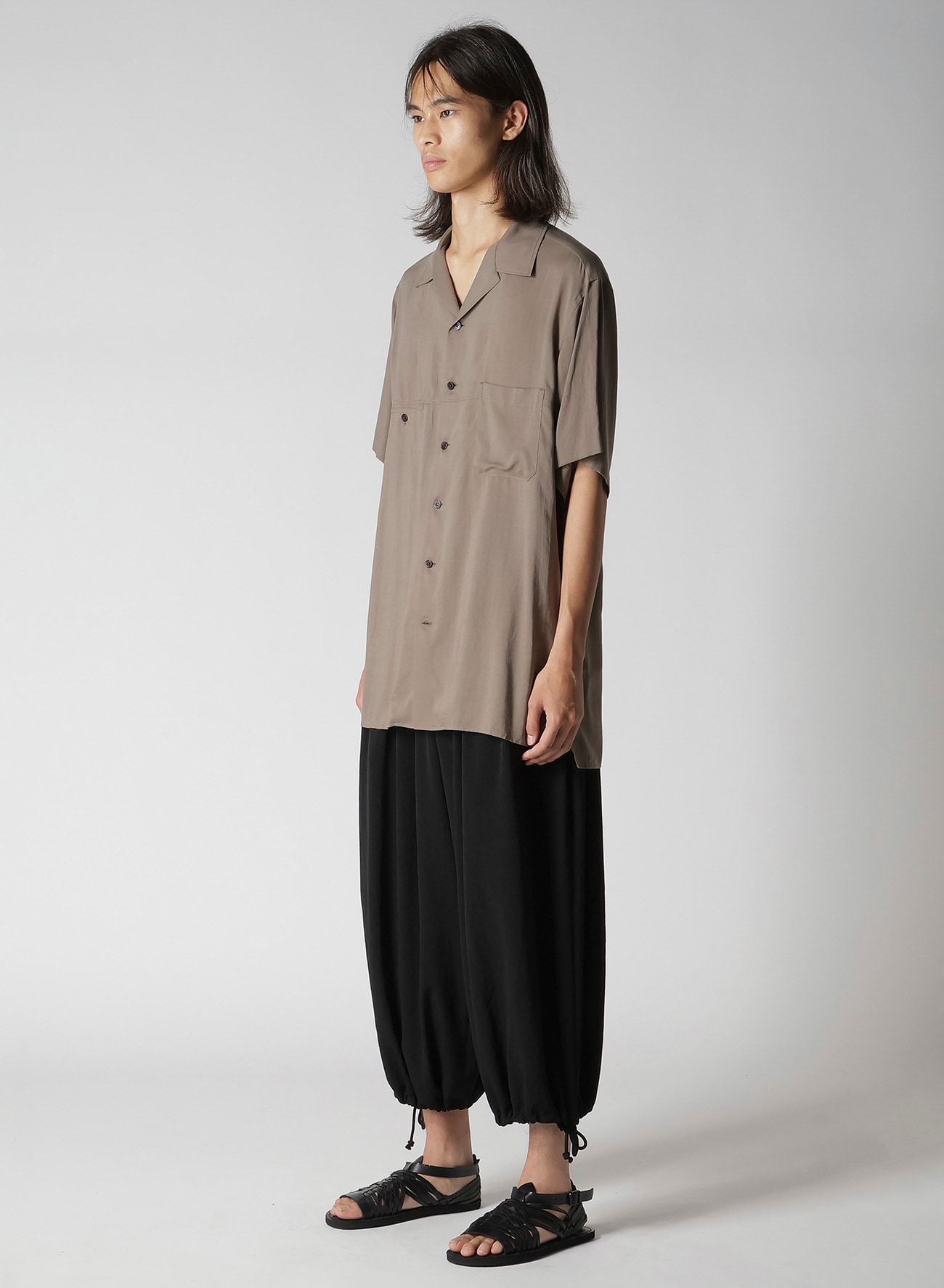 CELLLOSE LAWN PANEL OPEN COLLAR BLOUSE